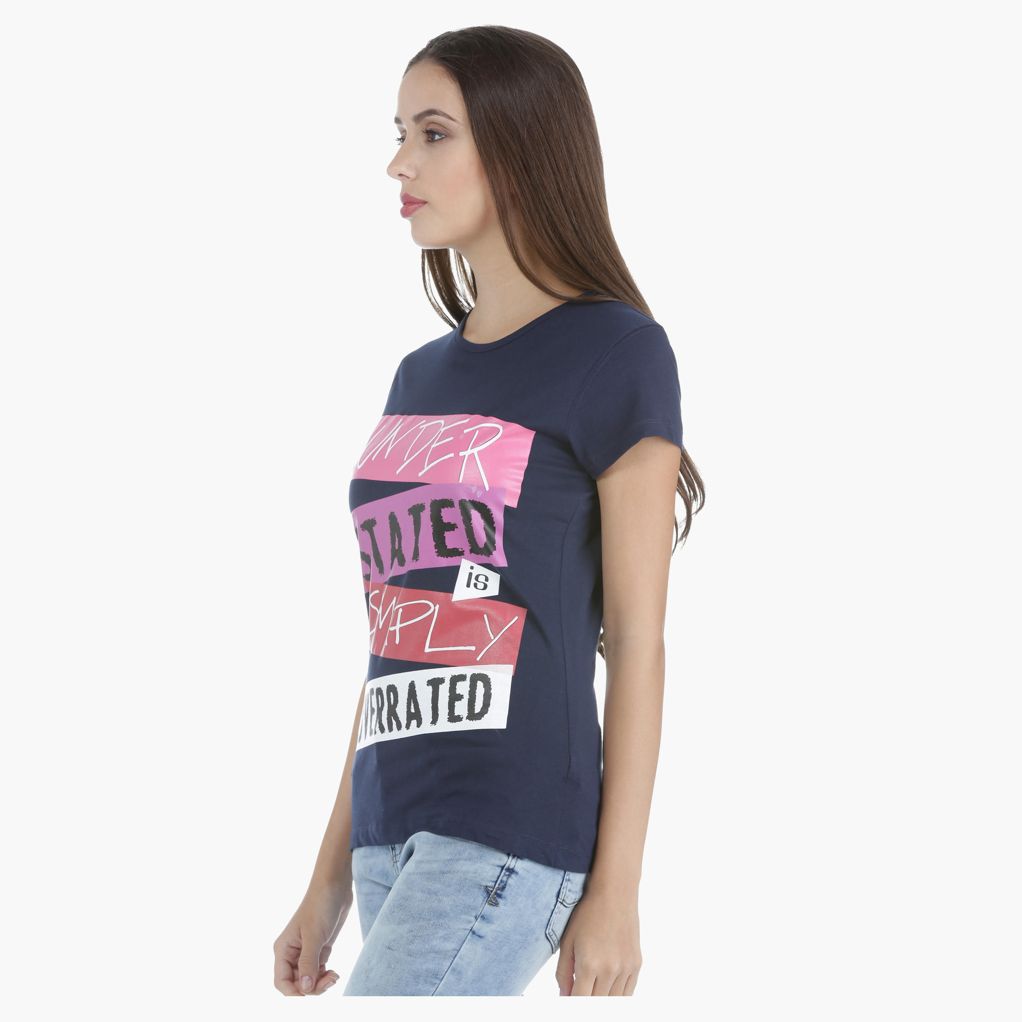 Printed Cotton T-Shirt with Round Neck and Short Sleeves in Regular Fit-women-clothing-tshirts-image-3