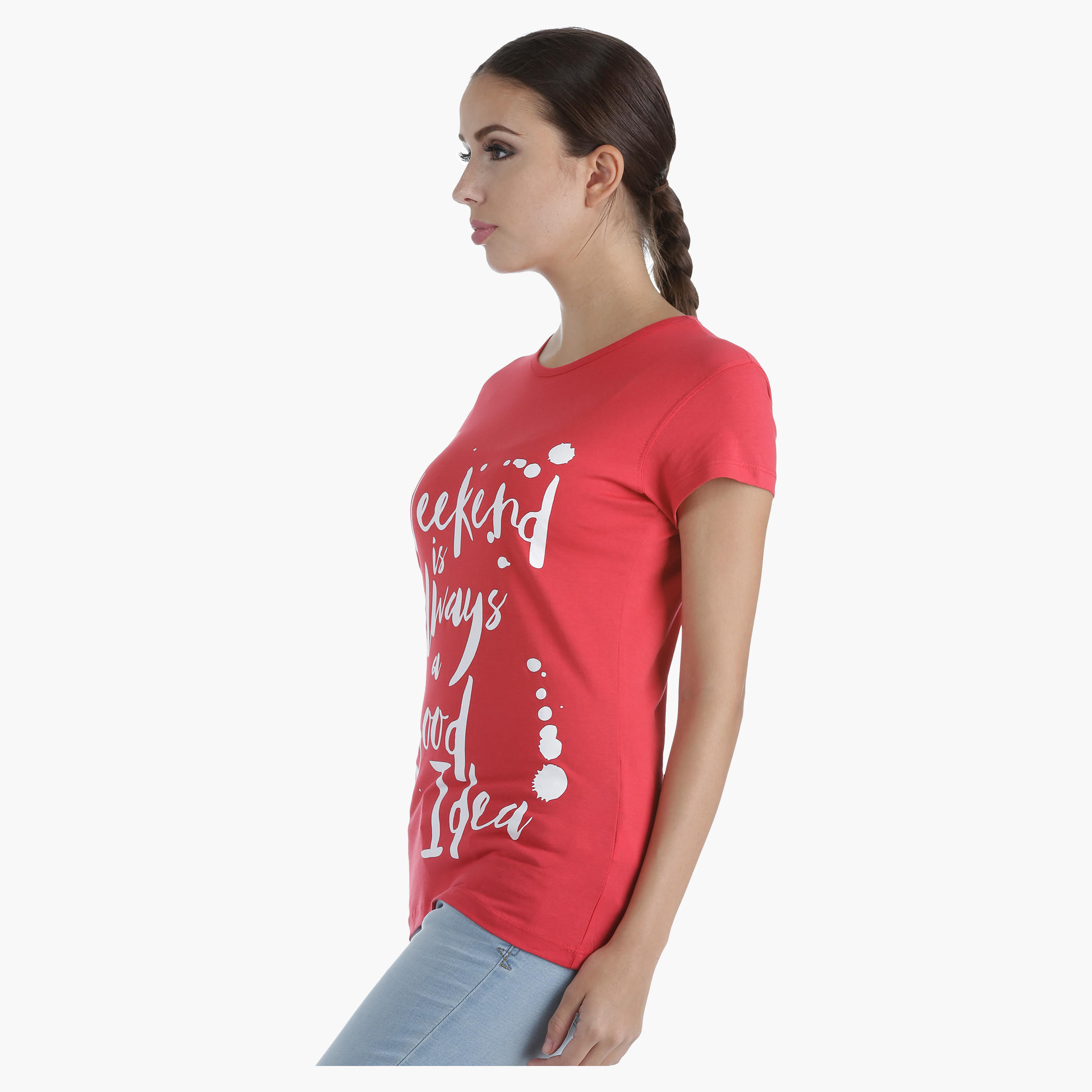Printed Cotton T-Shirt with Round Neck and Short Sleeves in Regular Fit-women-clothing-tshirts-image-2