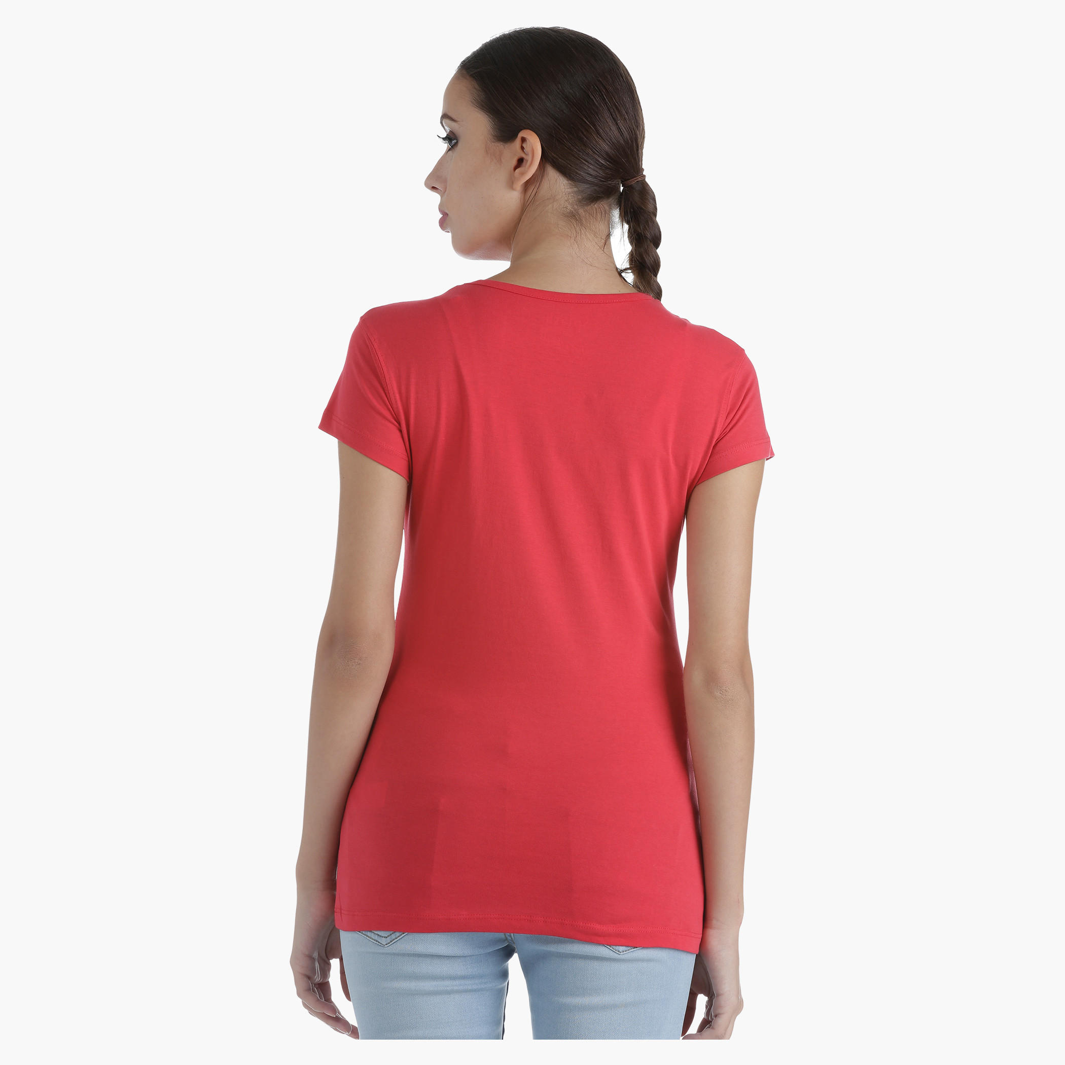 Printed Cotton T-Shirt with Round Neck and Short Sleeves in Regular Fit-women-clothing-tshirts-image-3