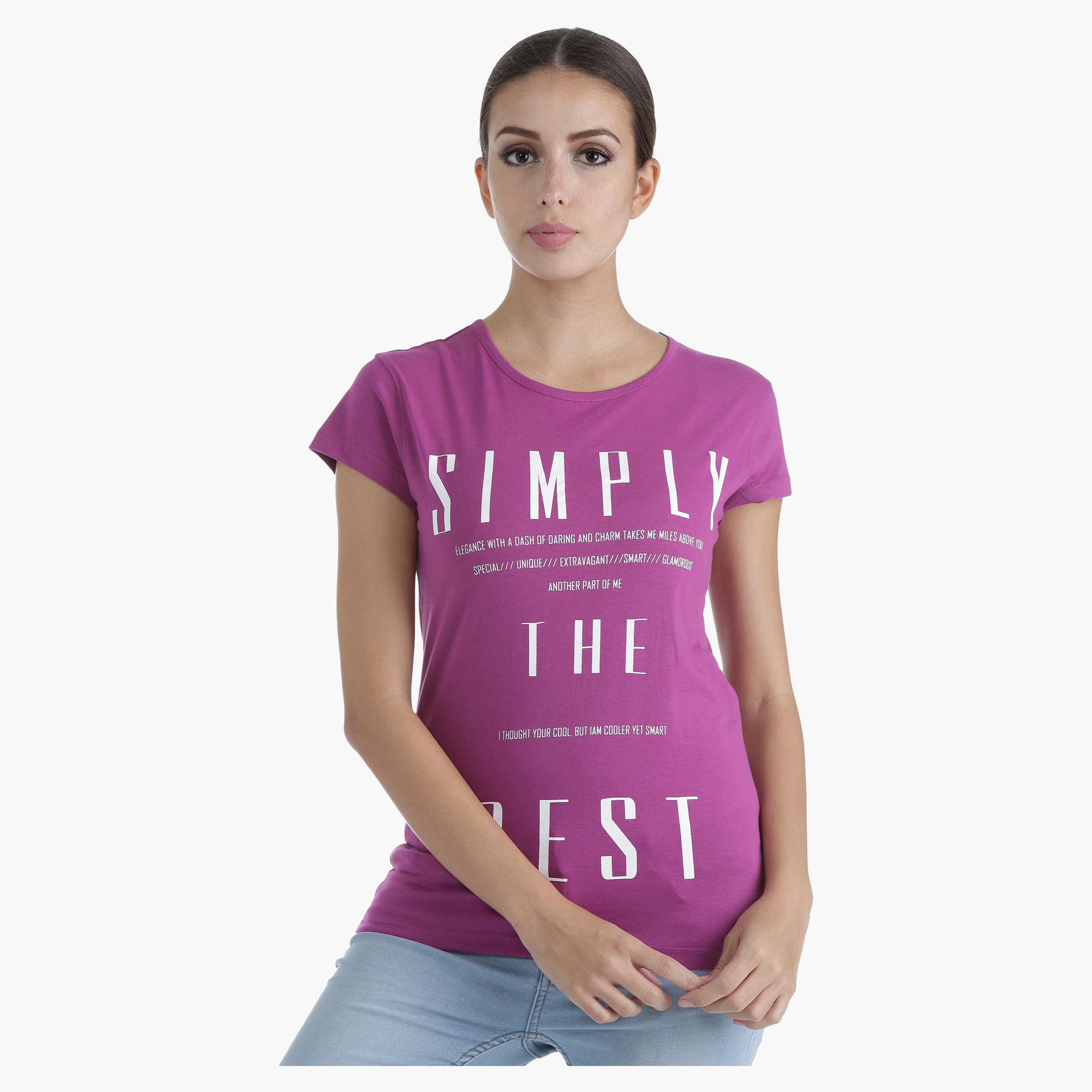 Printed Cotton T-Shirt with Round Neck and Short Sleeves in Regular Fit-women-clothing-tshirts-image-1