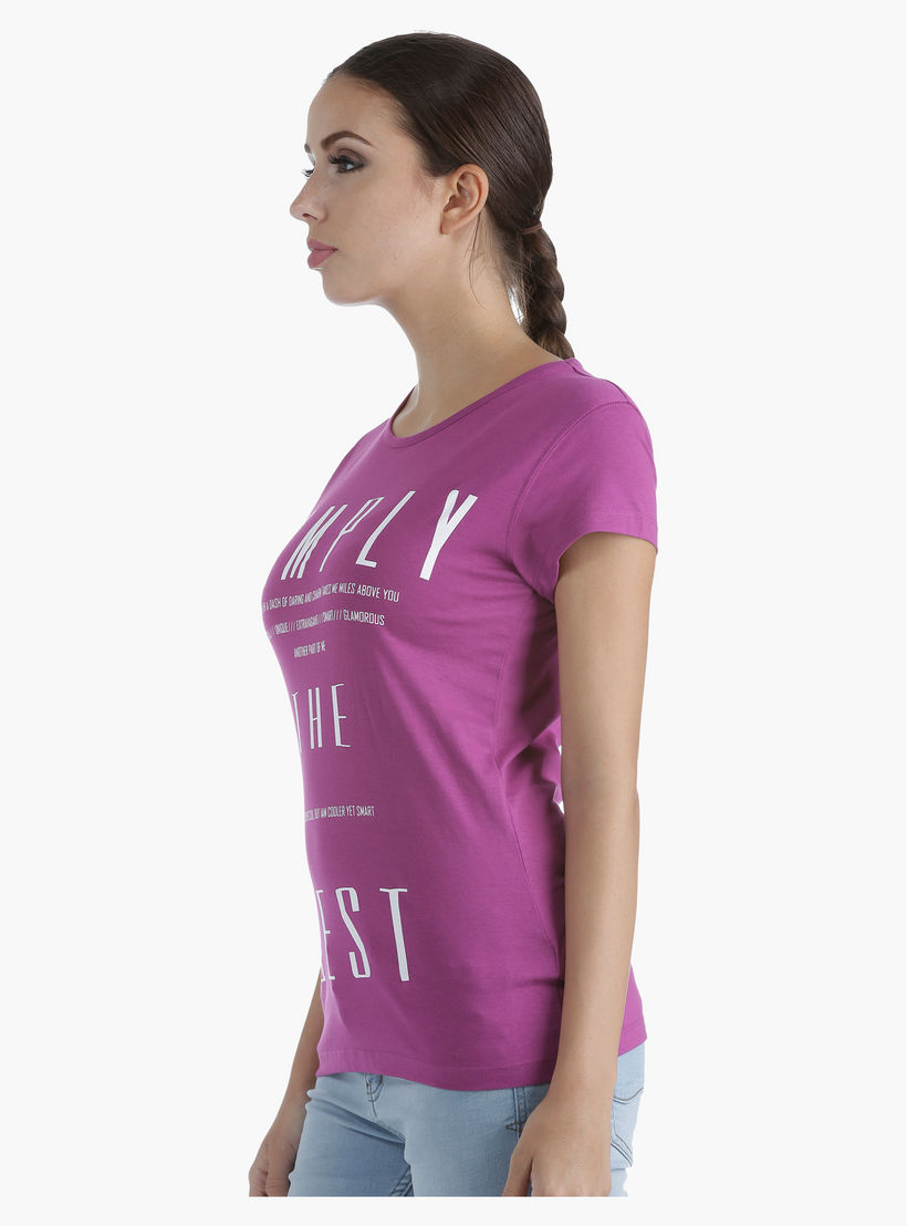 Printed Cotton T-Shirt with Round Neck and Short Sleeves in Regular Fit-women-clothing-tshirts-image-3