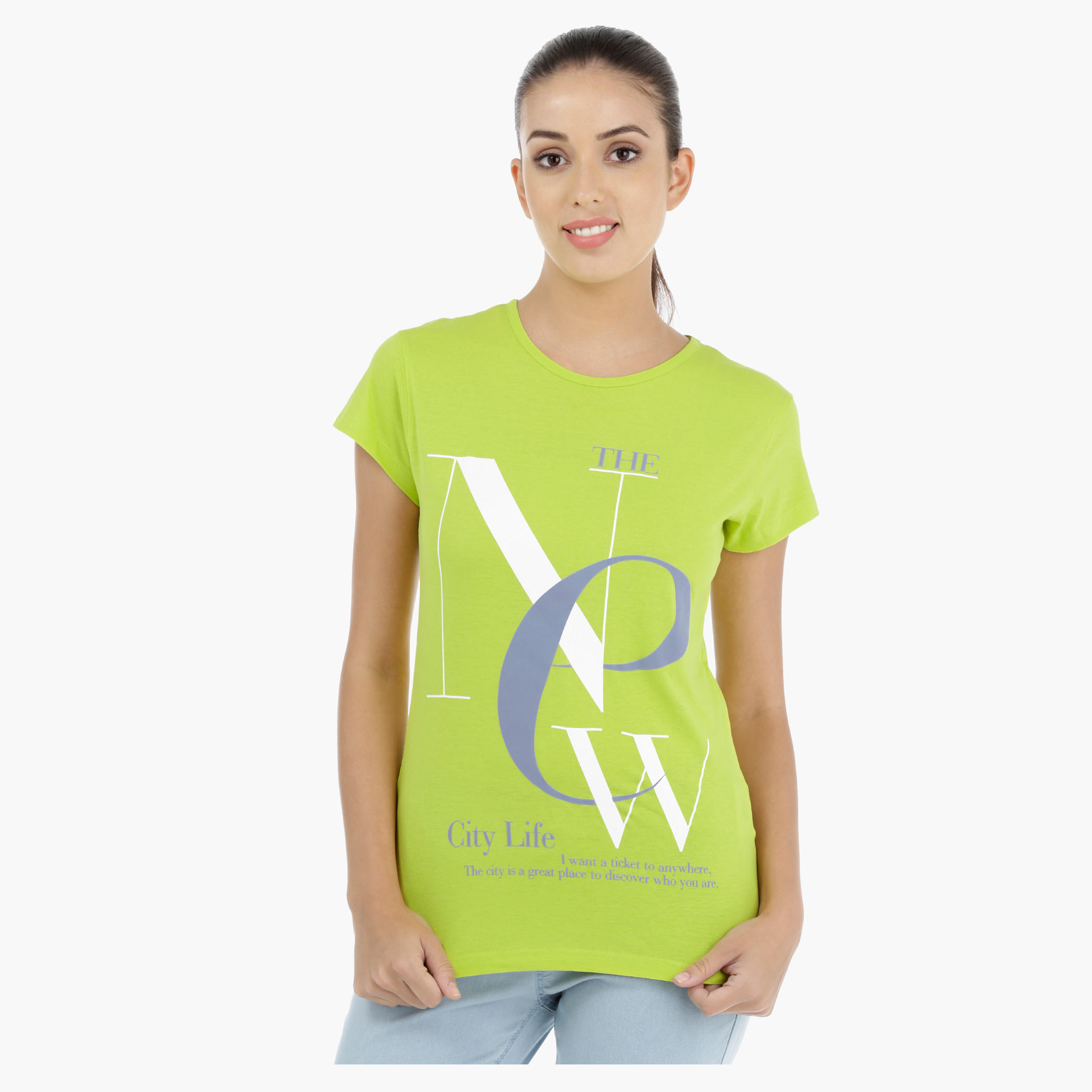 Printed T-Shirt with Short Sleeves-women-clothing-tshirts-image-1