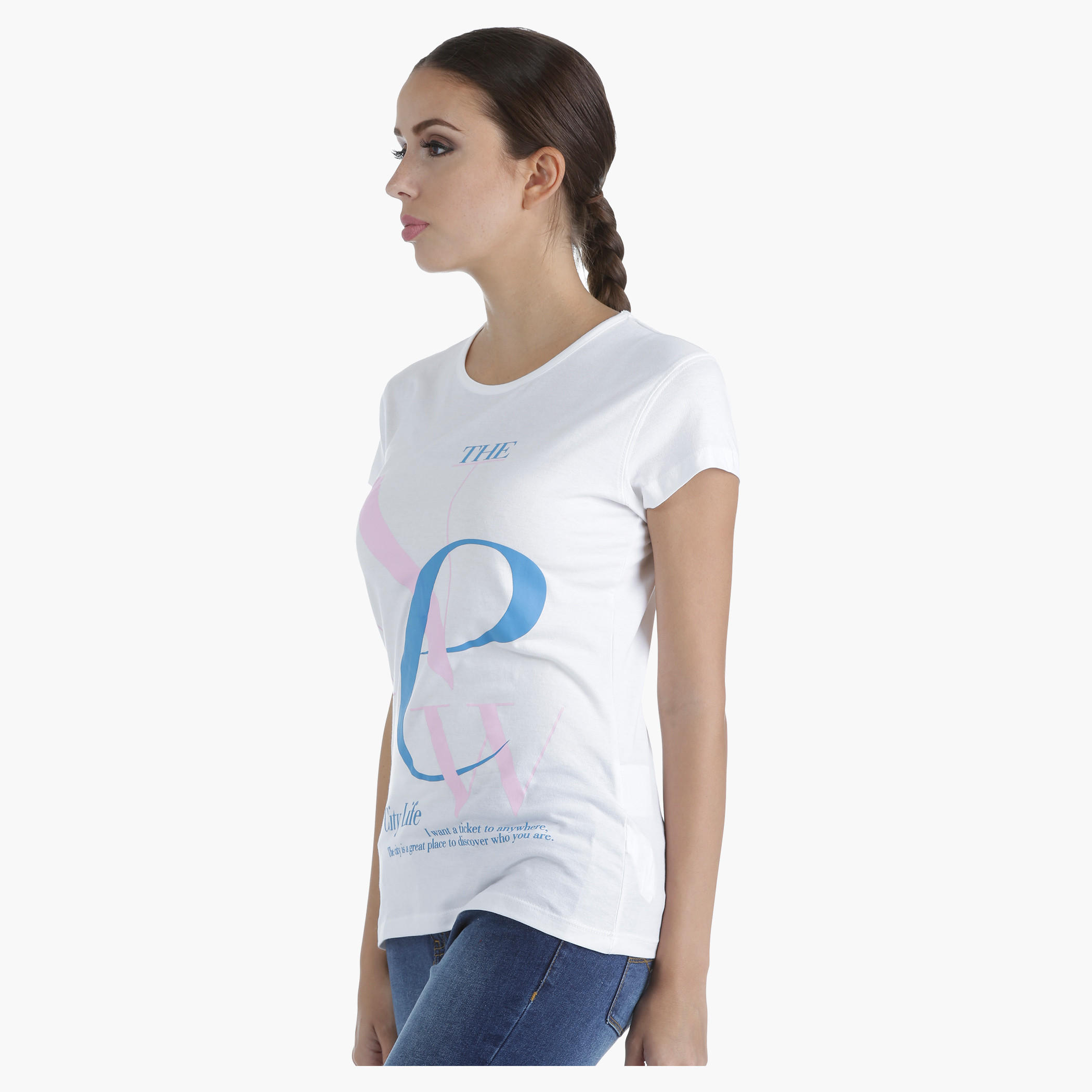 Printed Cotton T-Shirt with Round Neck and Short Sleeves in Regular Fit-women-clothing-tshirts-image-3