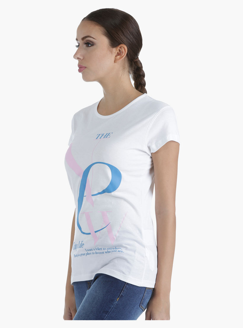 Printed Cotton T-Shirt with Round Neck and Short Sleeves in Regular Fit-women-clothing-tshirts-image-3