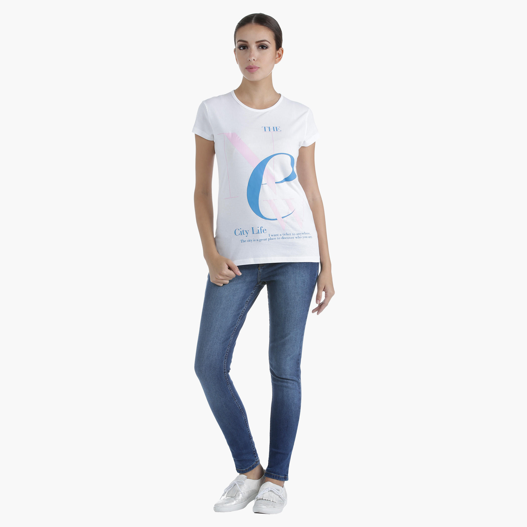 Printed Cotton T-Shirt with Round Neck and Short Sleeves in Regular Fit-women-clothing-tshirts-image-5