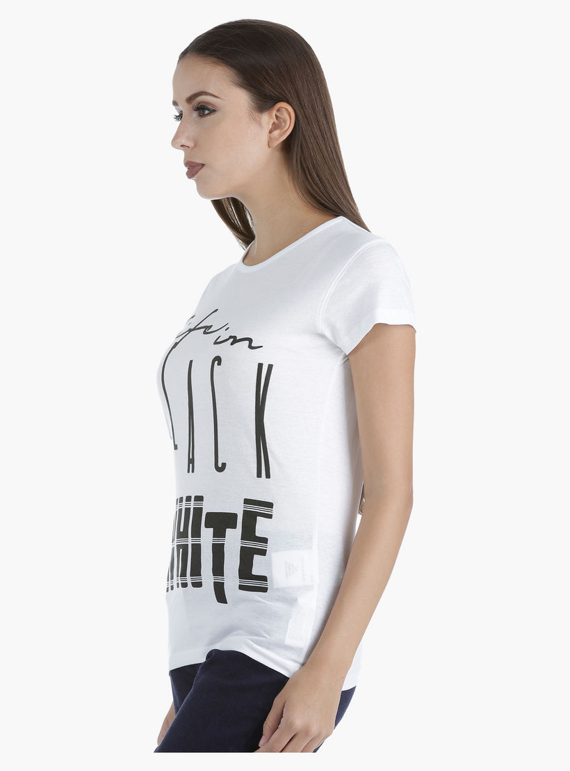 Printed Cotton T-Shirt with Round Neck and Short Sleeves in Regular Fit-women-clothing-tshirts-image-3
