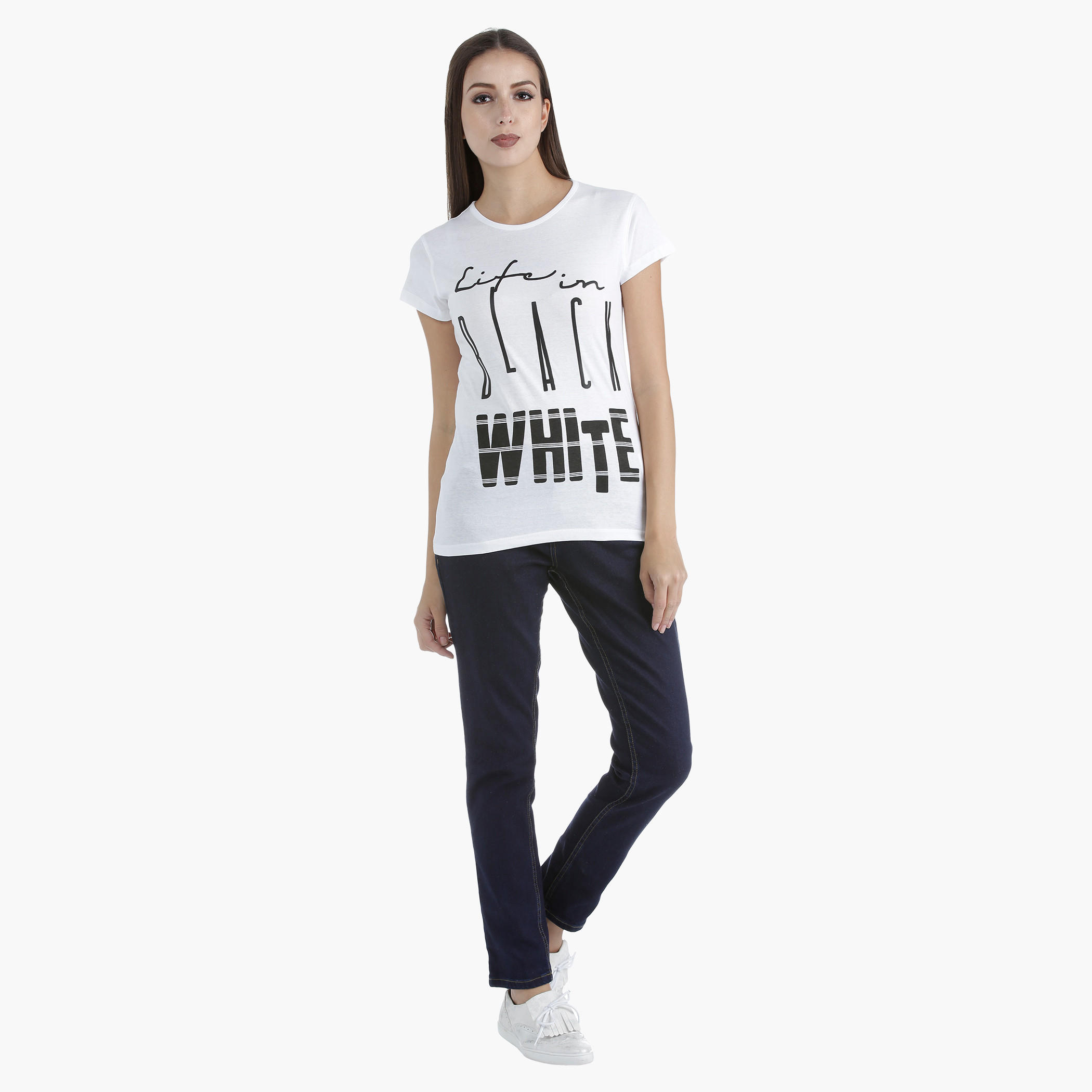 Printed Cotton T-Shirt with Round Neck and Short Sleeves in Regular Fit-women-clothing-tshirts-image-5