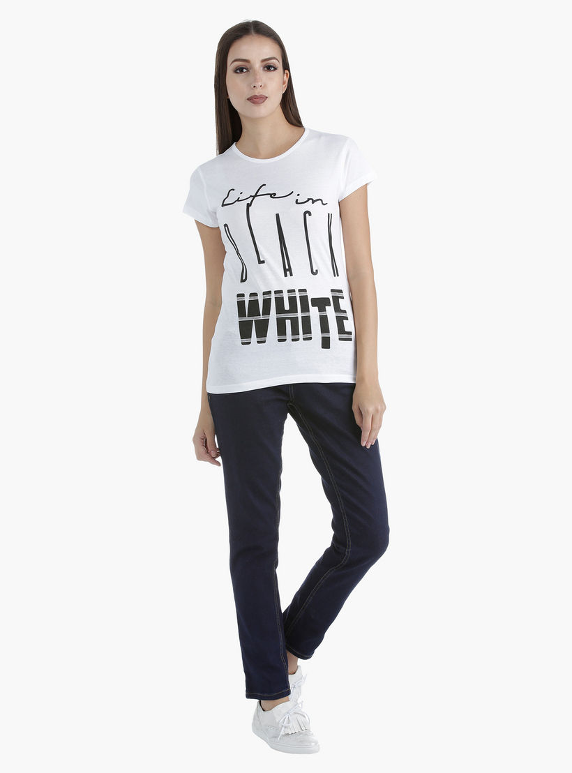 Printed Cotton T-Shirt with Round Neck and Short Sleeves in Regular Fit-women-clothing-tshirts-image-5