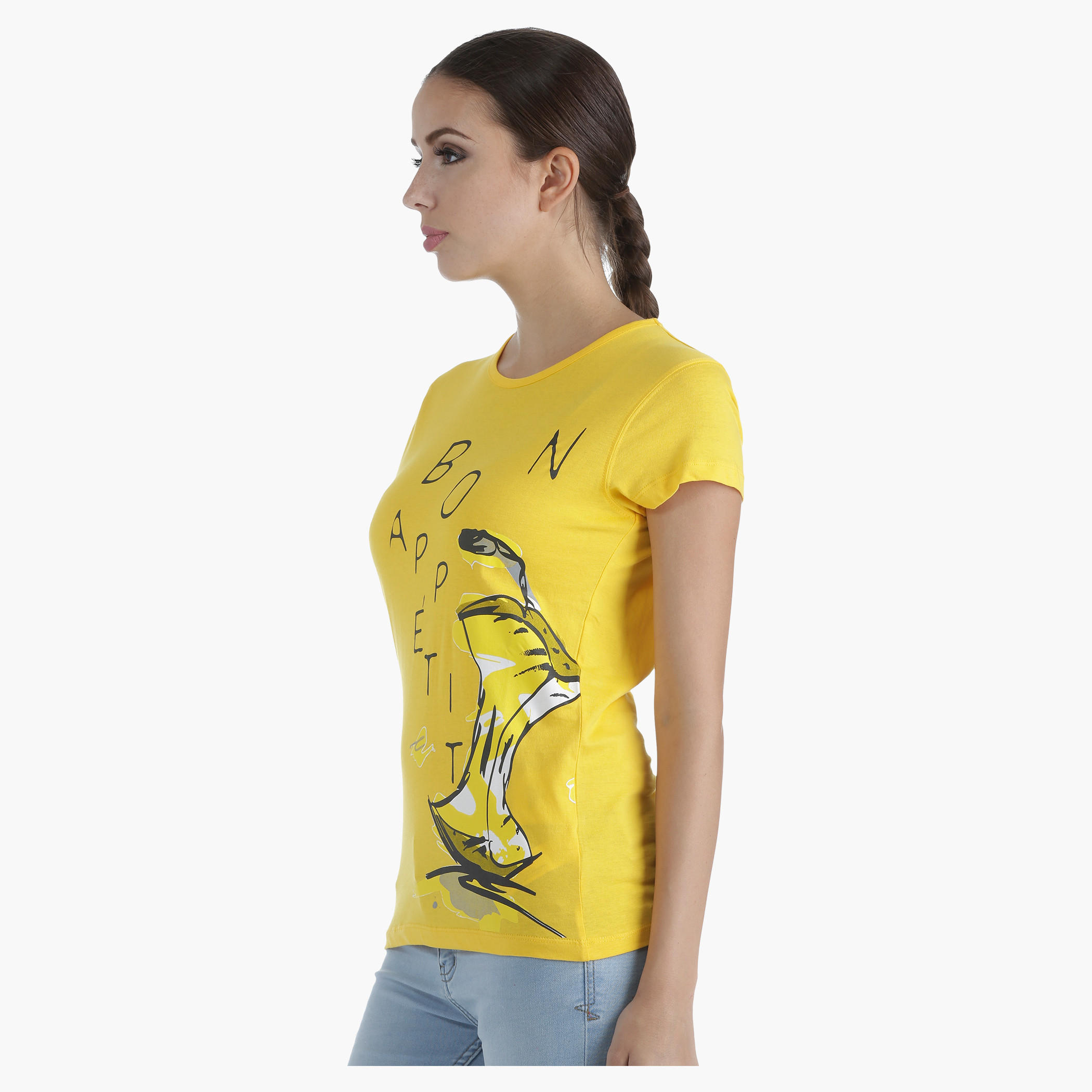 Printed Cotton T-Shirt with Round Neck and Short Sleeves in Regular Fit-women-clothing-tshirts-image-3