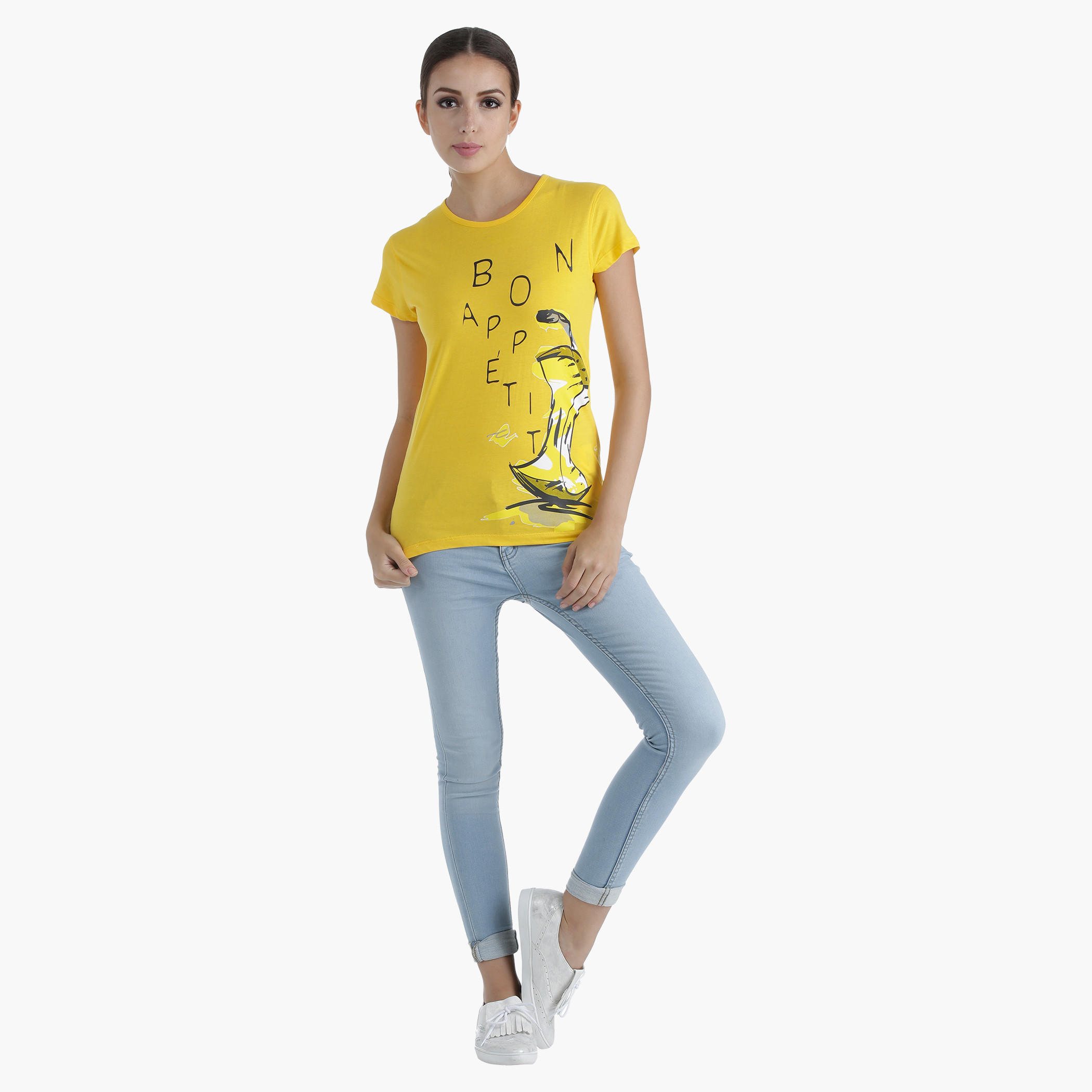 Printed Cotton T-Shirt with Round Neck and Short Sleeves in Regular Fit-women-clothing-tshirts-image-5