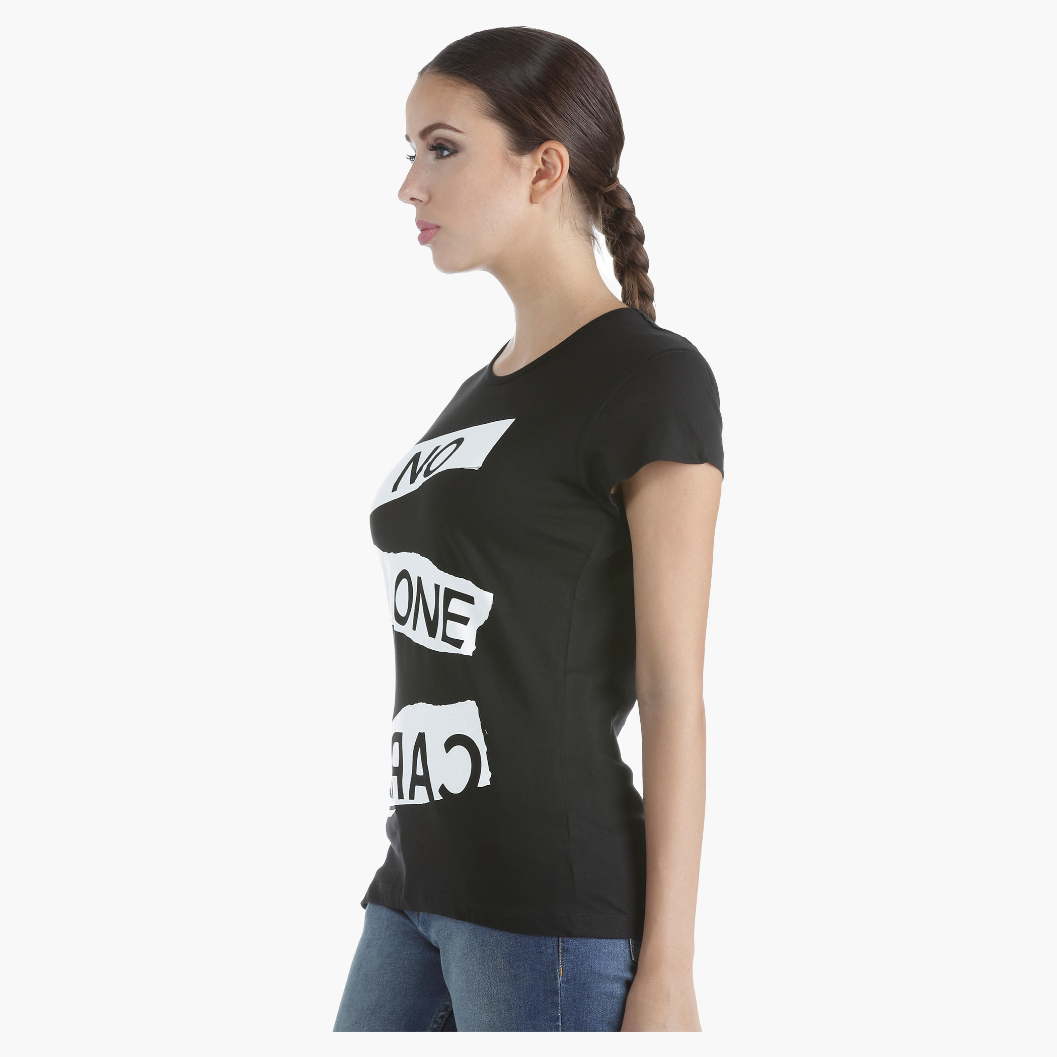 Printed Cotton T-Shirt with Round Neck and Short Sleeves in Regular Fit-women-clothing-tshirts-image-3