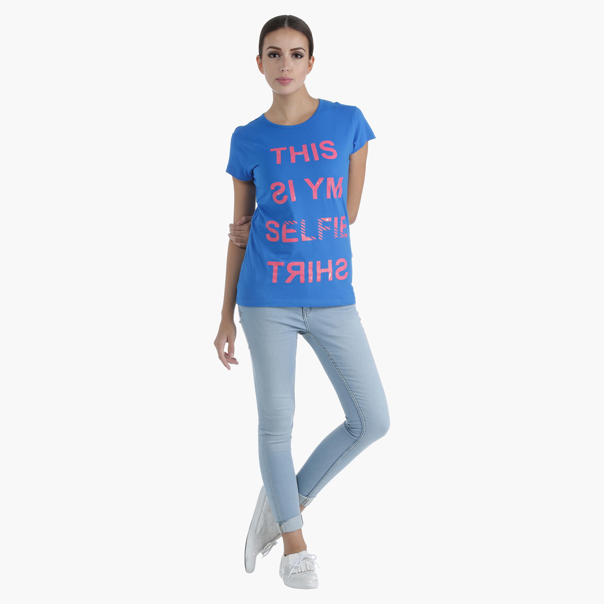 Printed Cotton T-Shirt with Round Neck in Regular Fit-women-clothing-tshirts-image-1