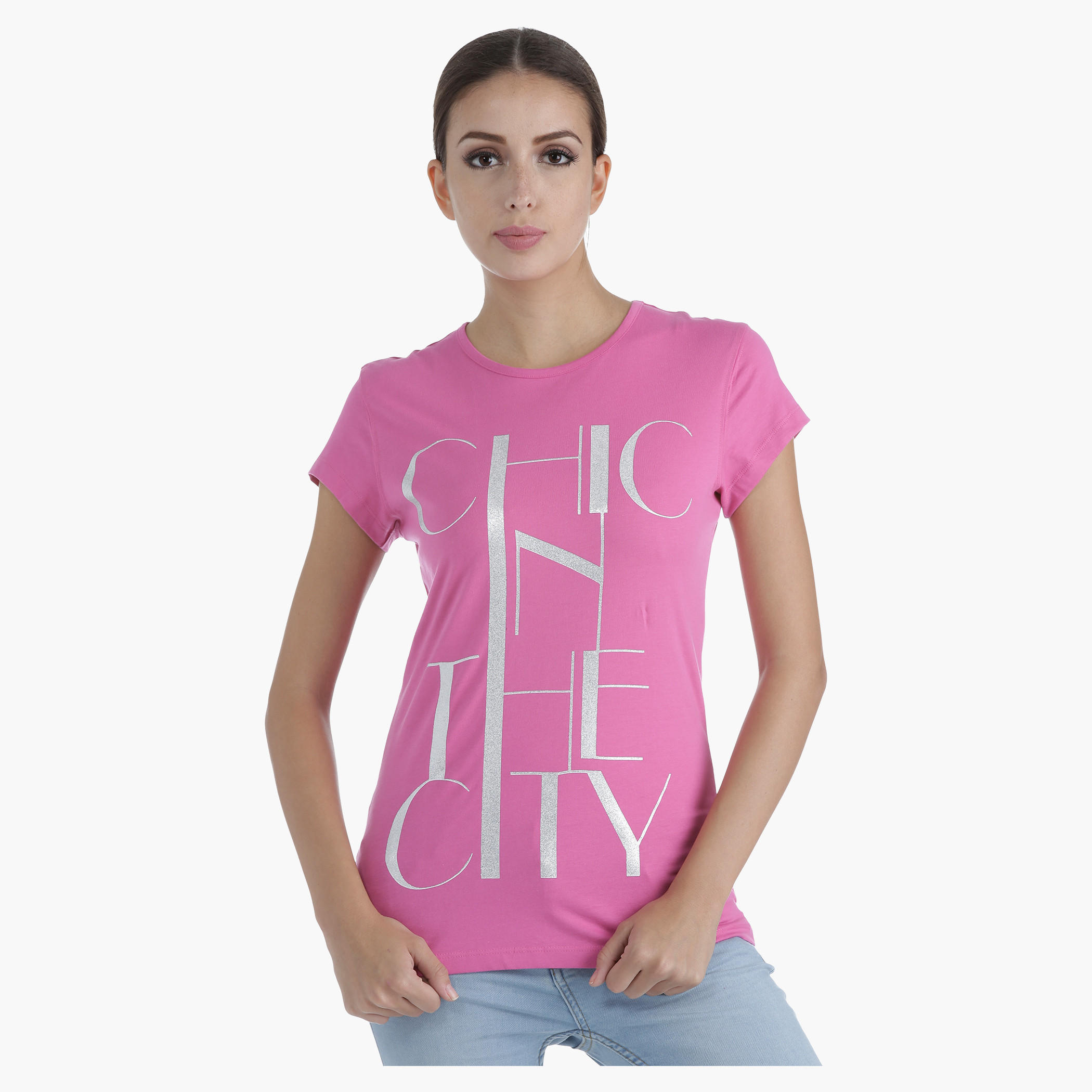 Printed Cotton T-Shirt with Round Neck in Regular Fit-women-clothing-tshirts-image-1