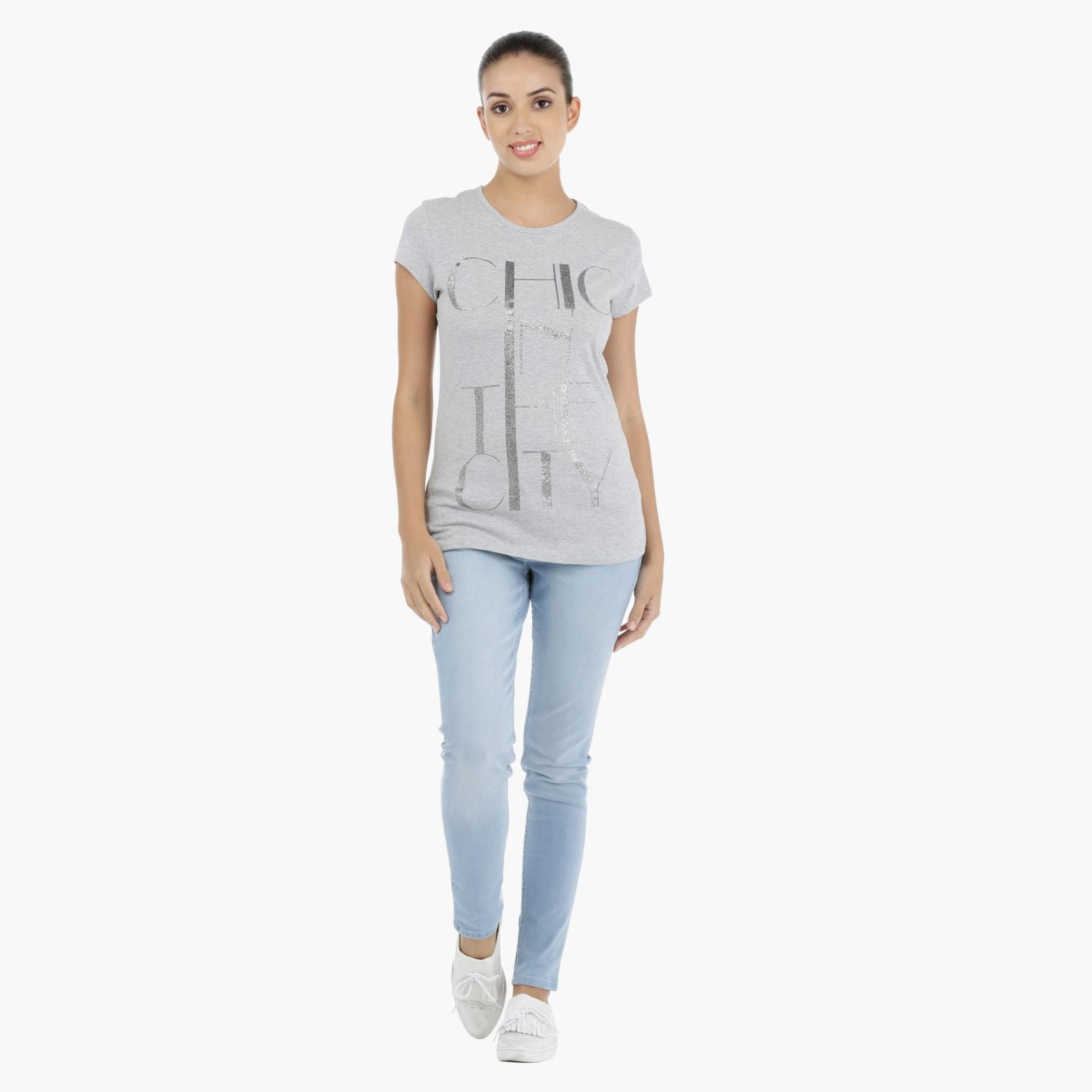 Printed T-Shirt with Short Sleeves-women-clothing-tshirts-image-1