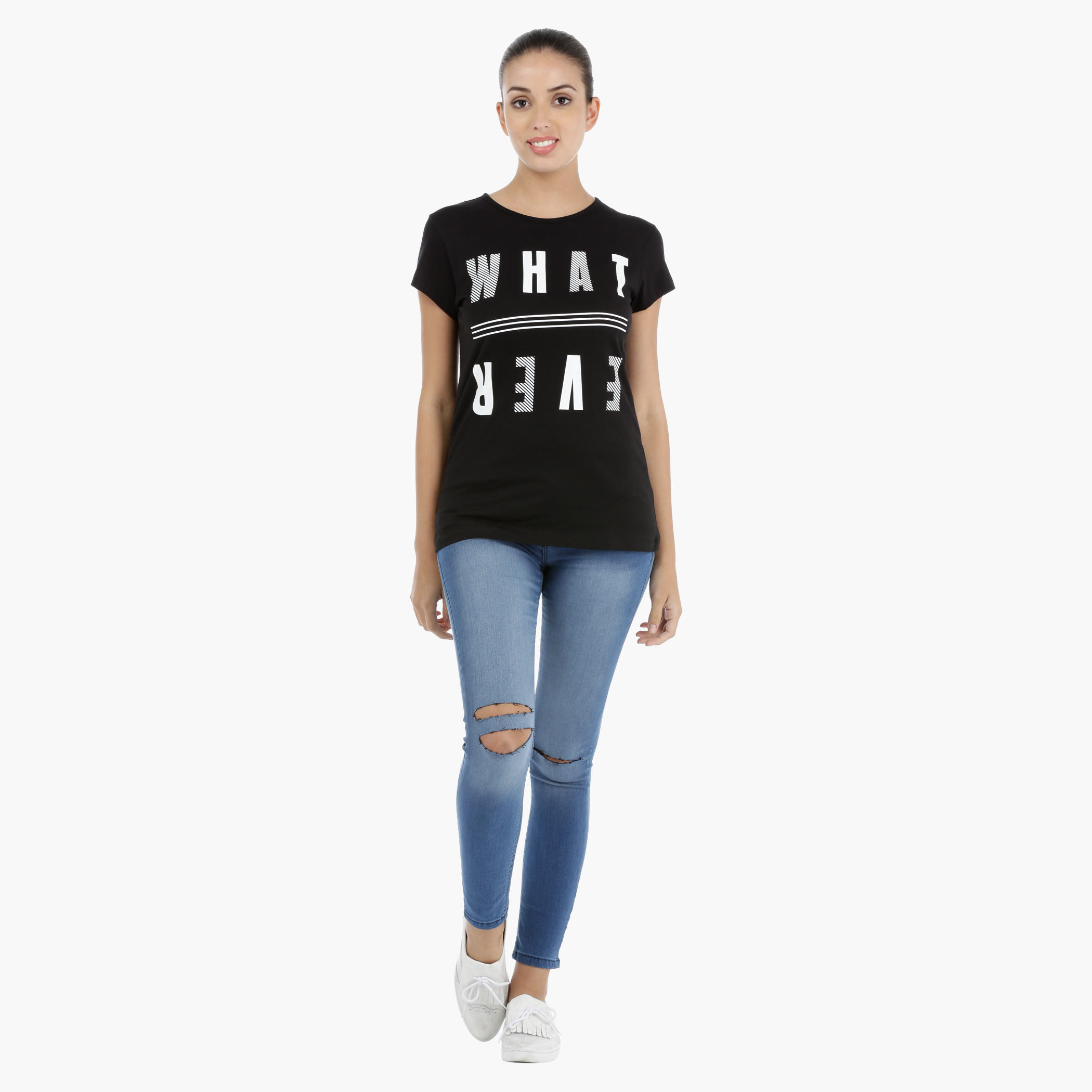 Printed T-Shirt with Short Sleeves-women-clothing-tshirts-image-1