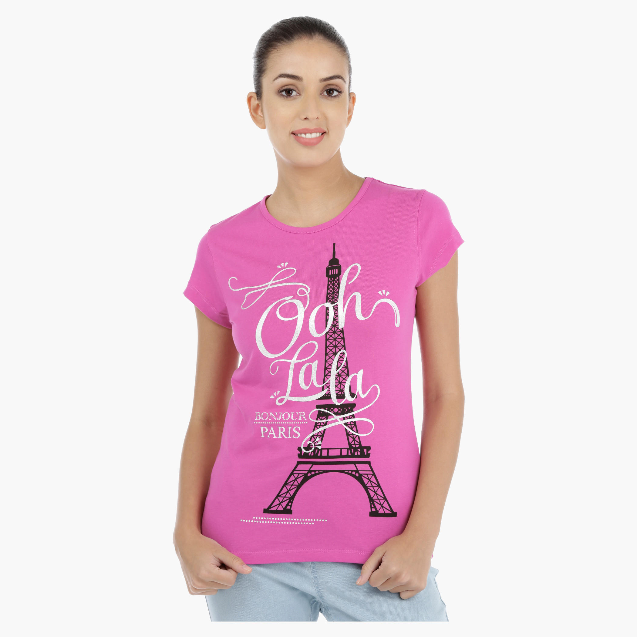 Printed T-Shirt with Short Sleeves-women-clothing-tshirts-image-1