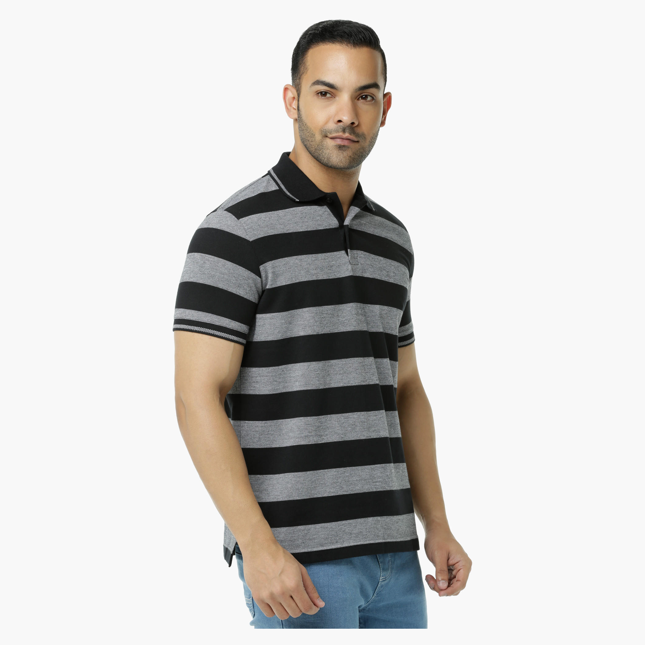 Striped Polo Neck T-Shirt with Short Sleeves-men-clothing-tshirtsandpolos-polos-image-3