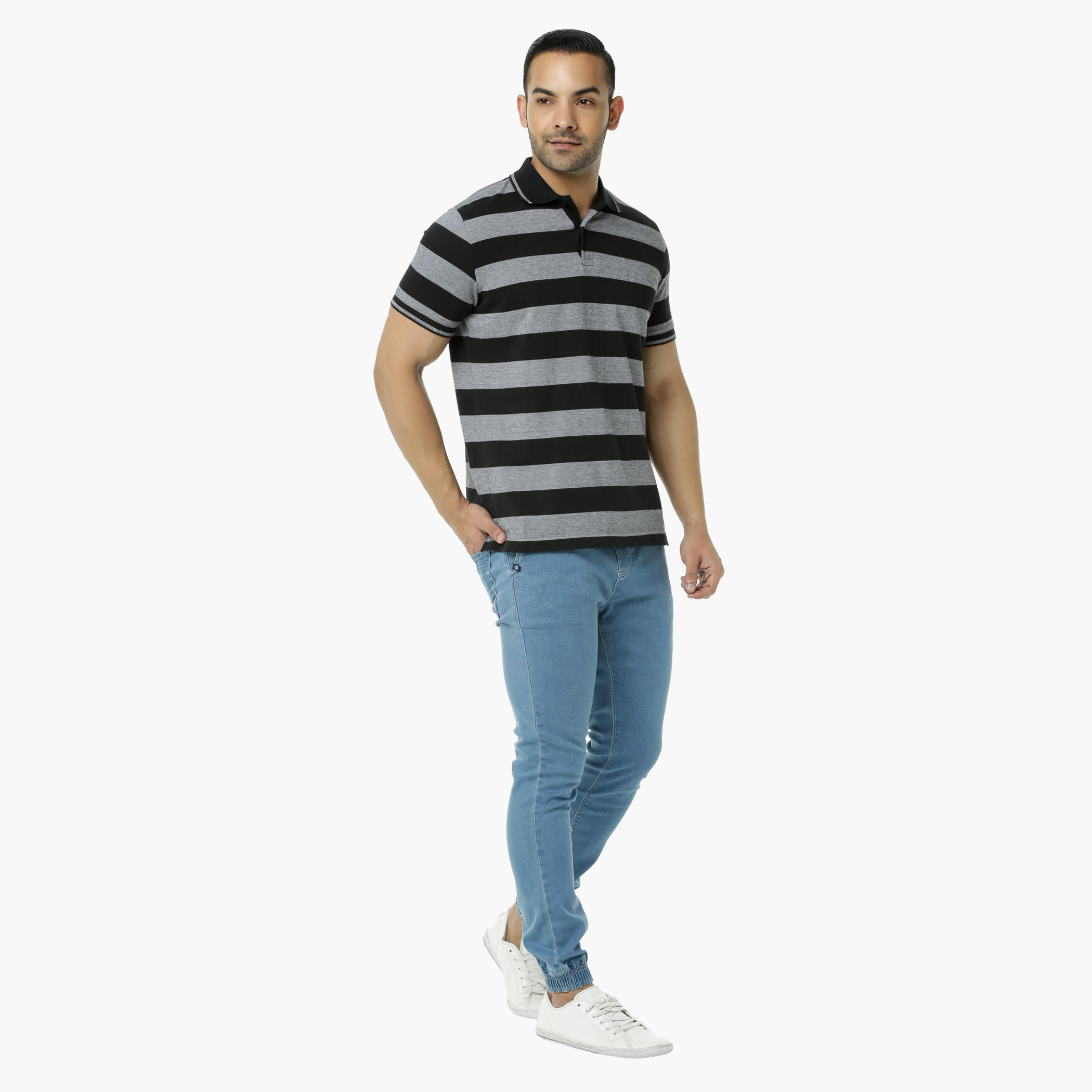 Striped Polo Neck T-Shirt with Short Sleeves-men-clothing-tshirtsandpolos-polos-image-5