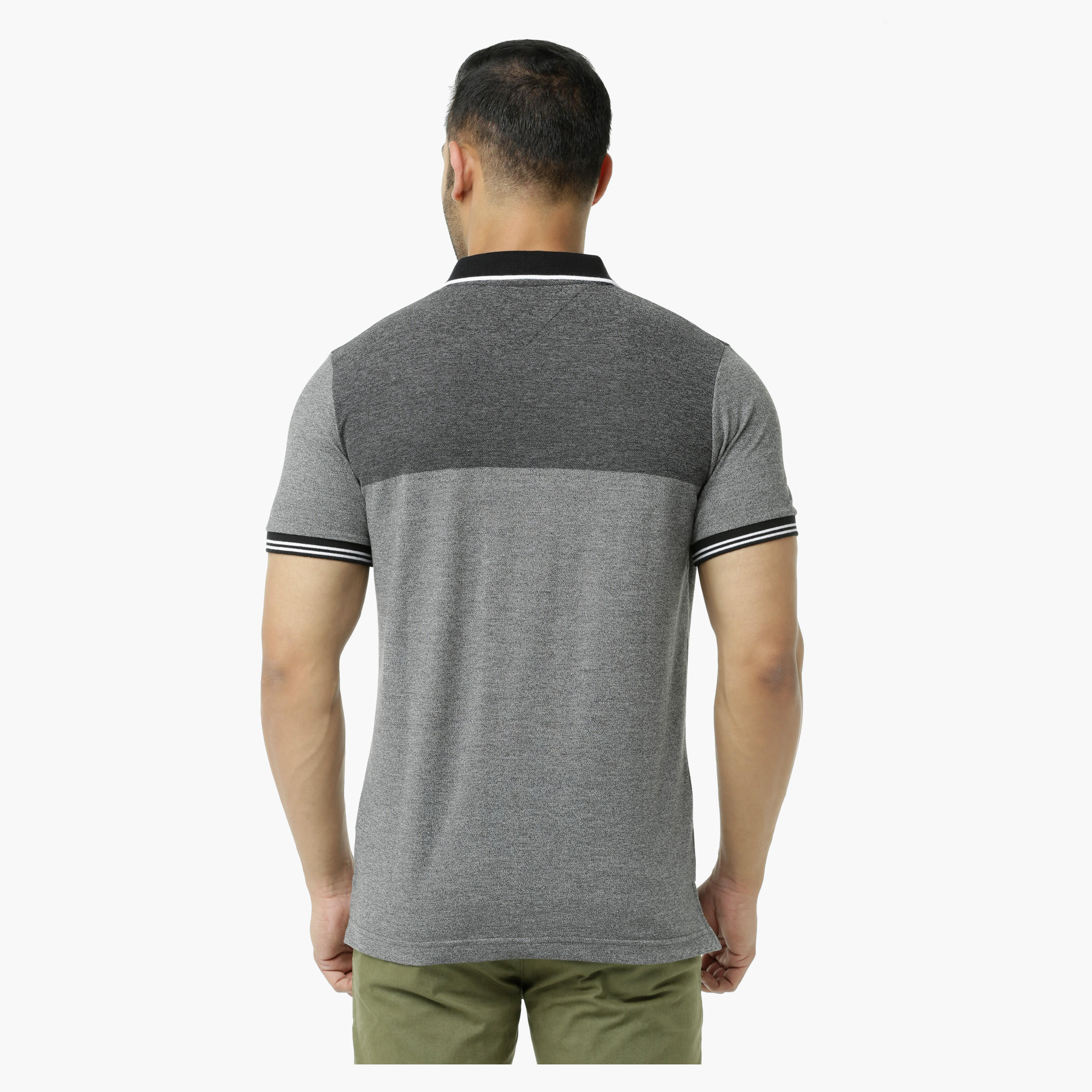 Melange Polo Neck T-Shirt with Short Sleeves-men-clothing-tshirtsandpolos-polos-image-2