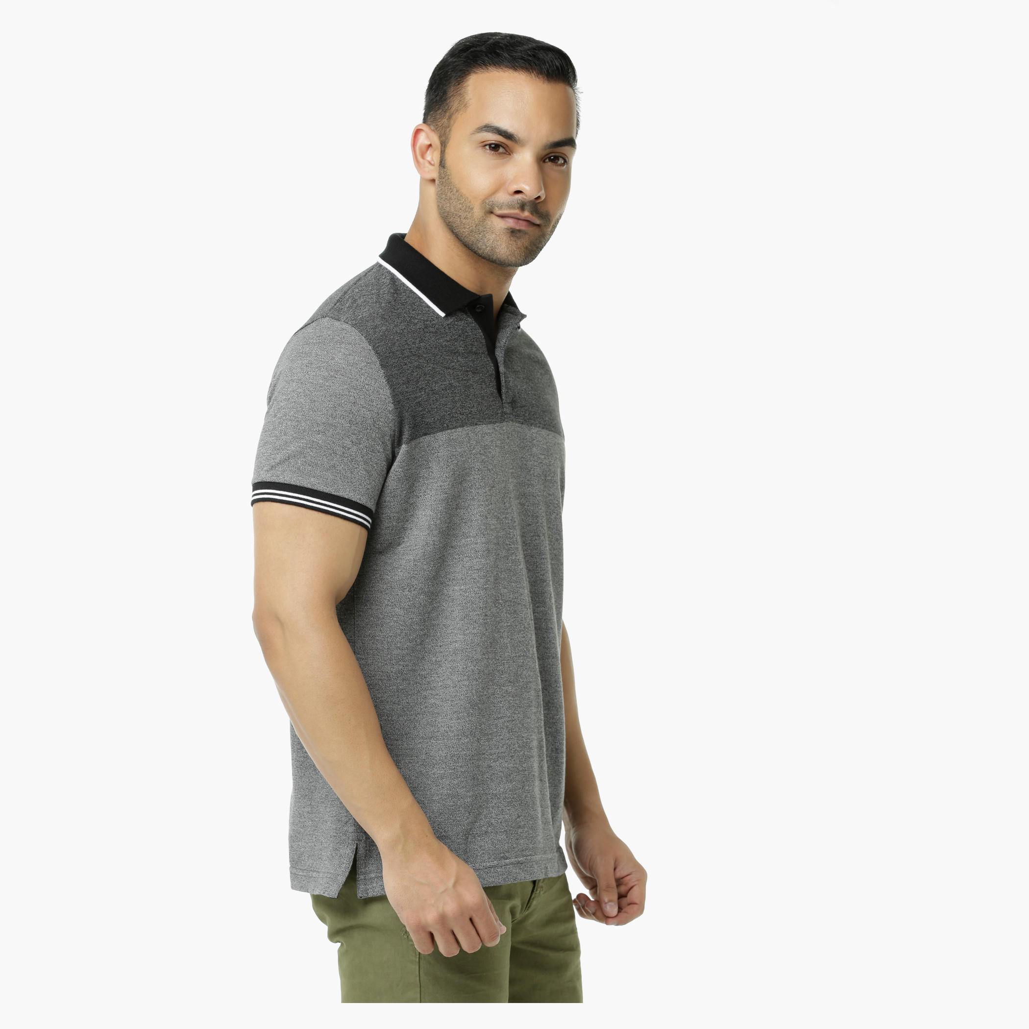 Melange Polo Neck T-Shirt with Short Sleeves-men-clothing-tshirtsandpolos-polos-image-3
