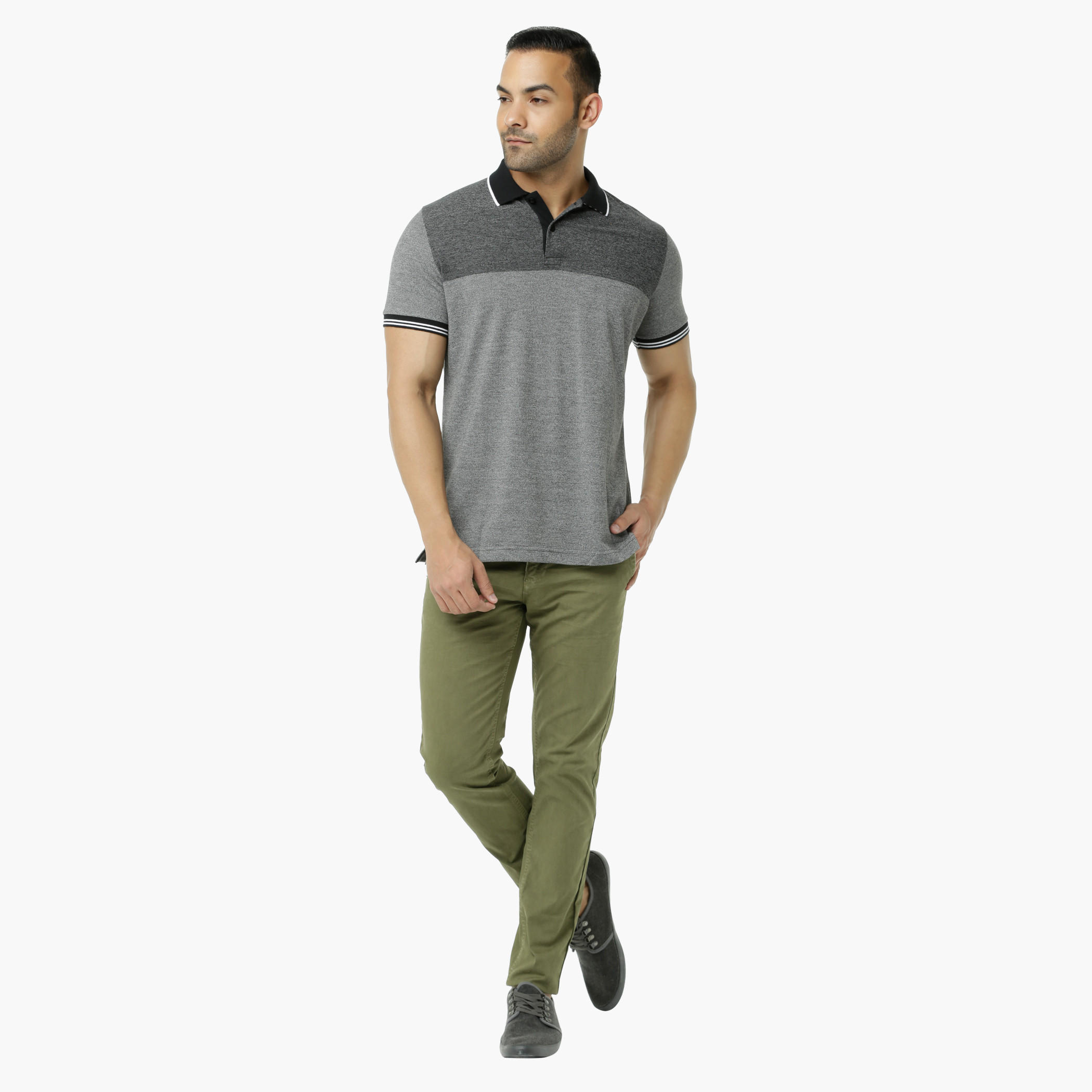 Melange Polo Neck T-Shirt with Short Sleeves-men-clothing-tshirtsandpolos-polos-image-5