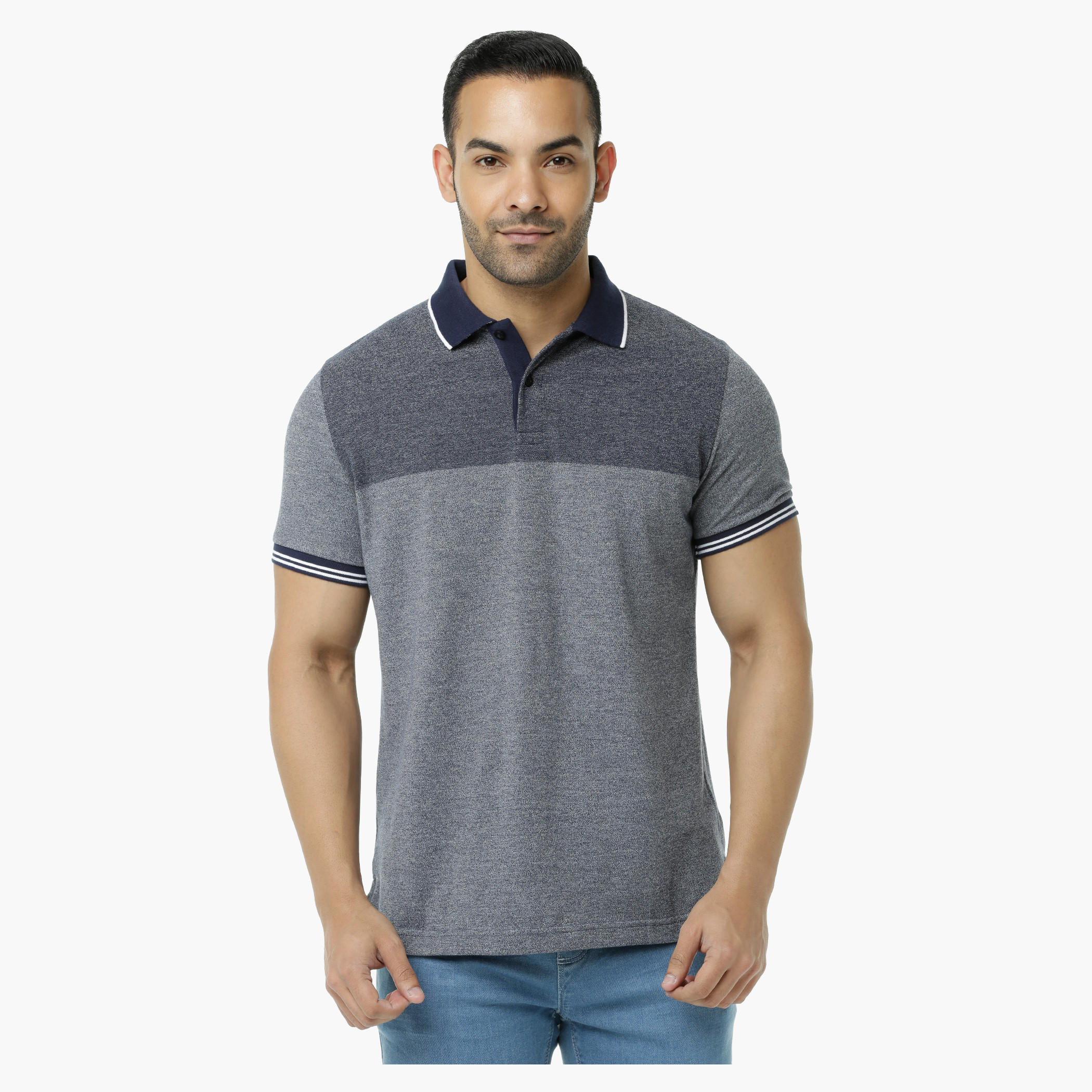 Melange Polo Neck T-Shirt with Short Sleeves-men-clothing-tshirtsandpolos-polos-image-6