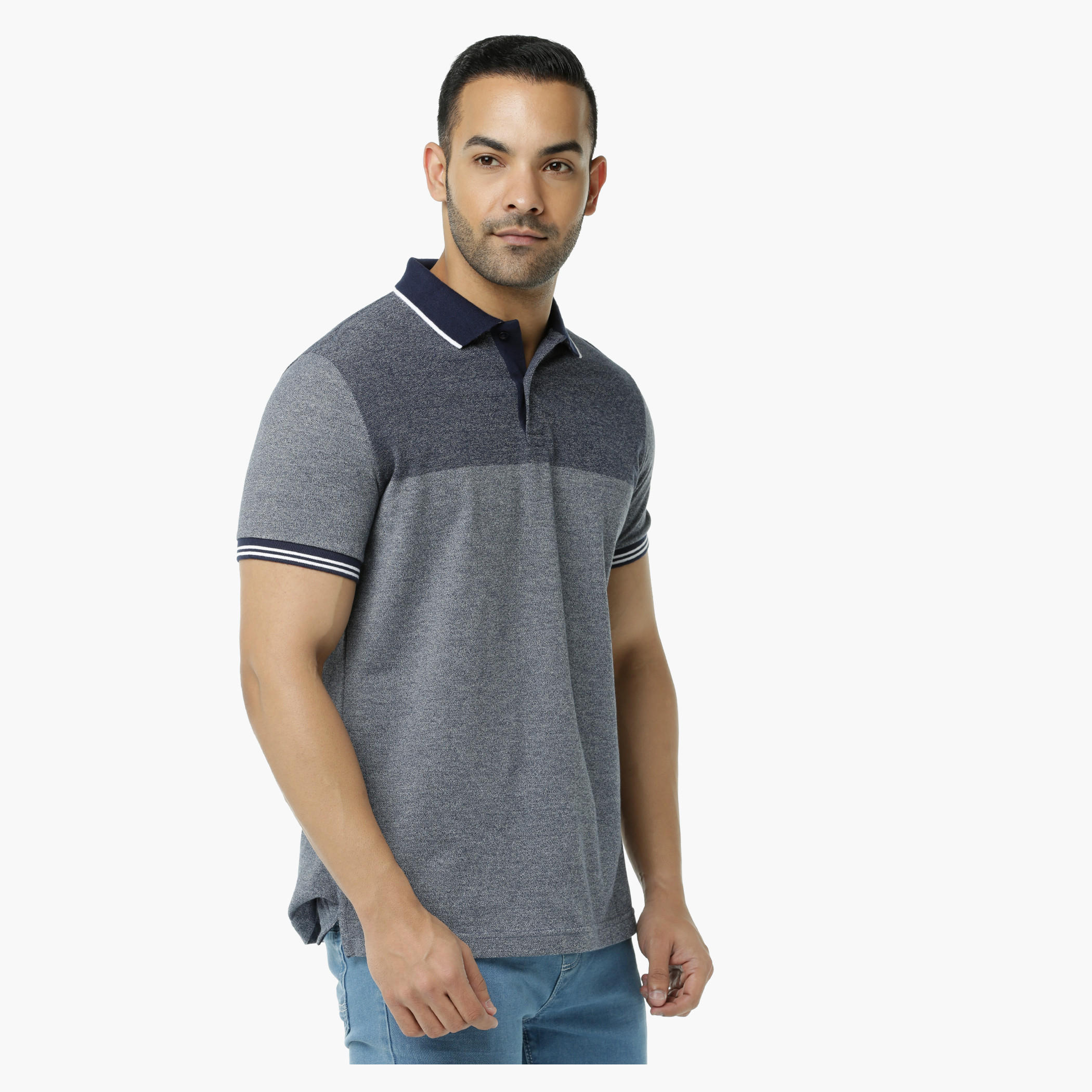 Melange Polo Neck T-Shirt with Short Sleeves-men-clothing-tshirtsandpolos-polos-image-8