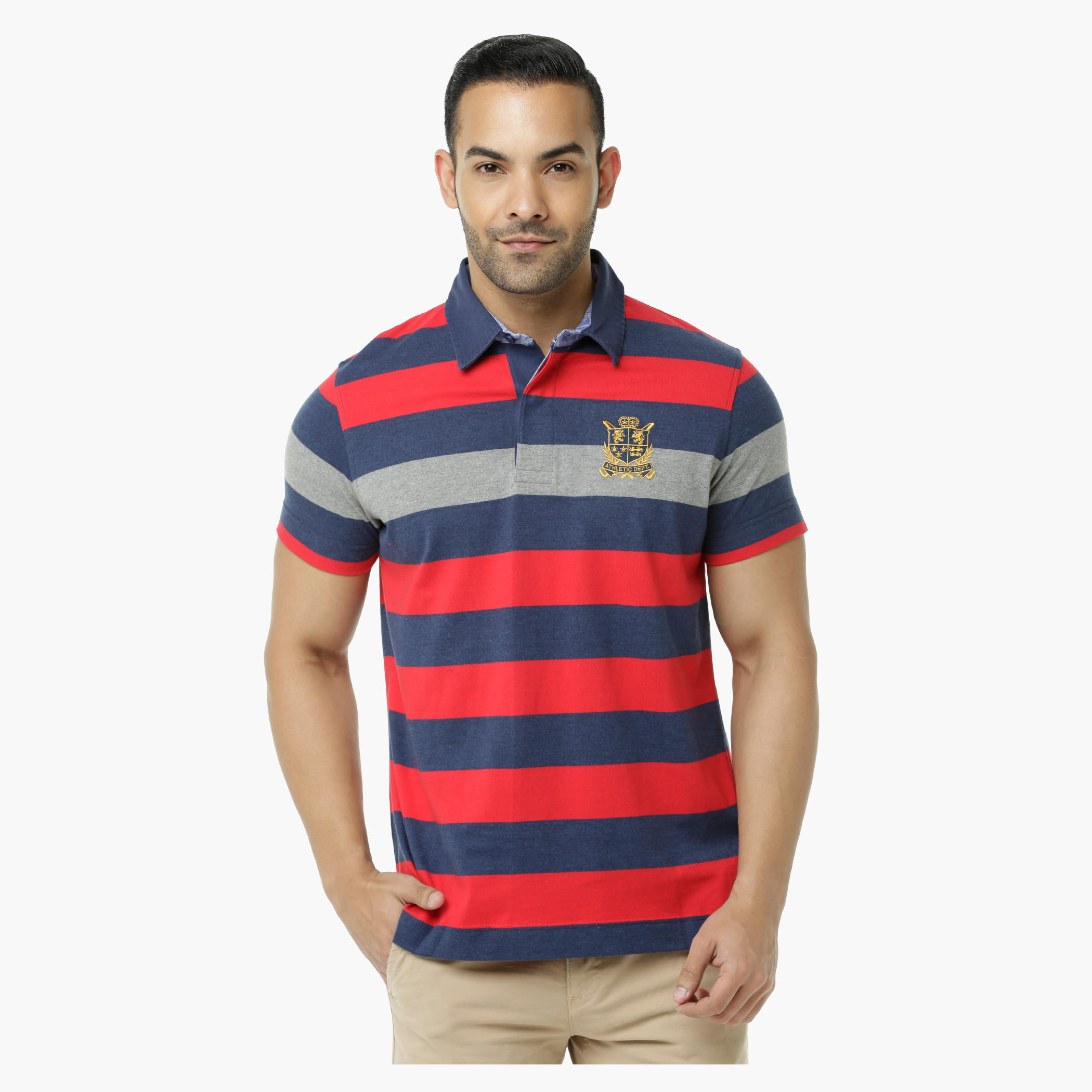 Striped Polo Neck T-Shirt with Short Sleeves-men-clothing-tshirtsandpolos-polos-image-1