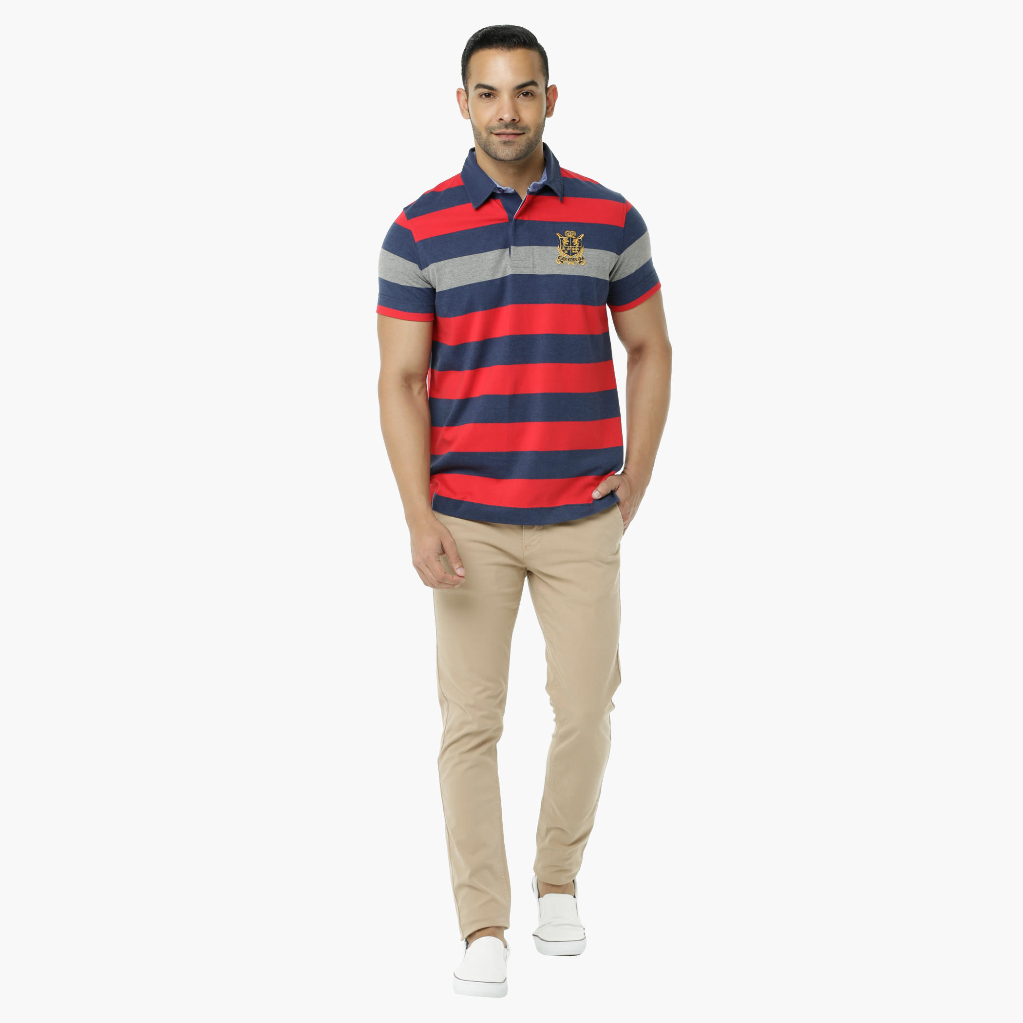Striped Polo Neck T-Shirt with Short Sleeves-men-clothing-tshirtsandpolos-polos-image-5
