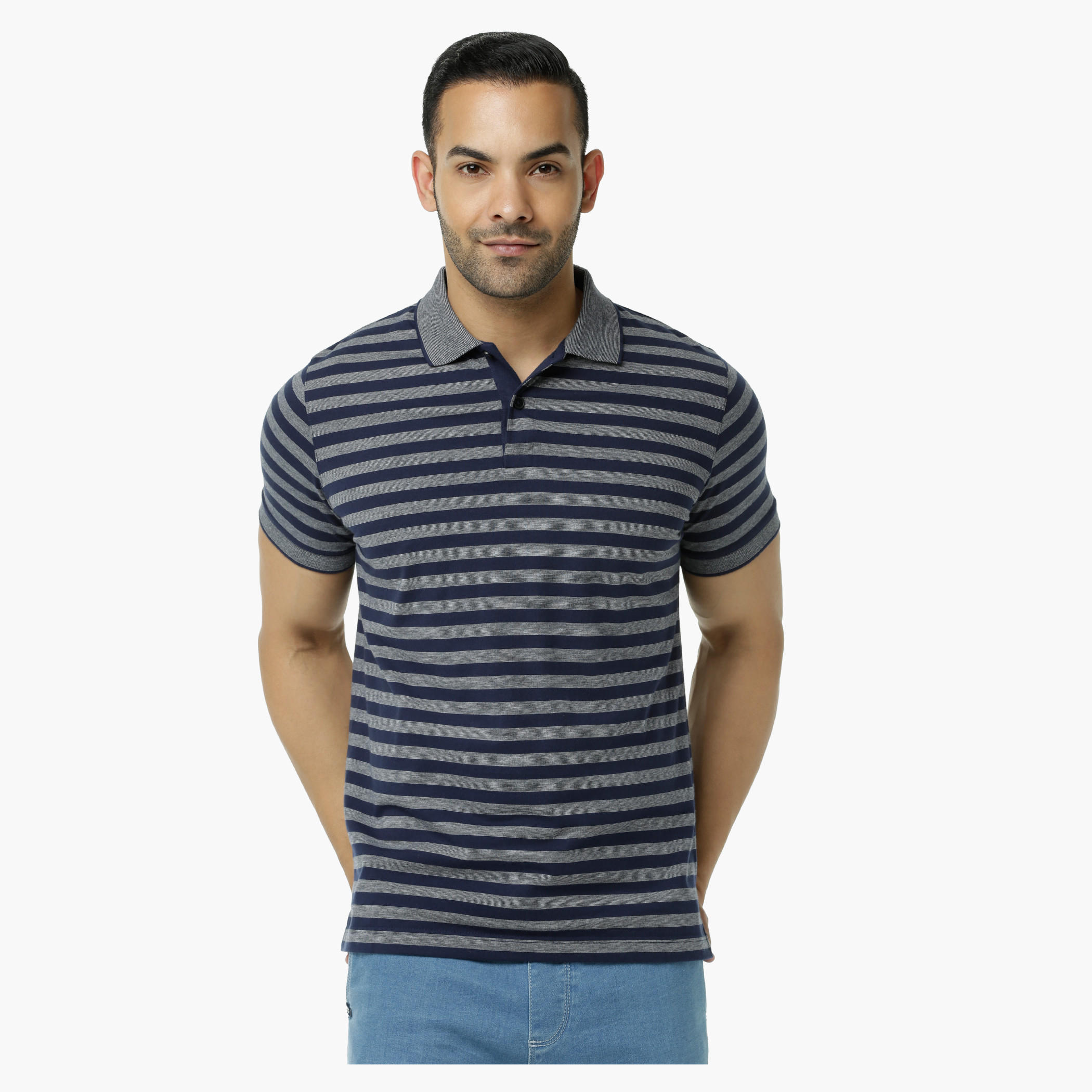 Striped Polo Neck T-Shirt with Short Sleeves-men-clothing-tshirtsandpolos-polos-image-1