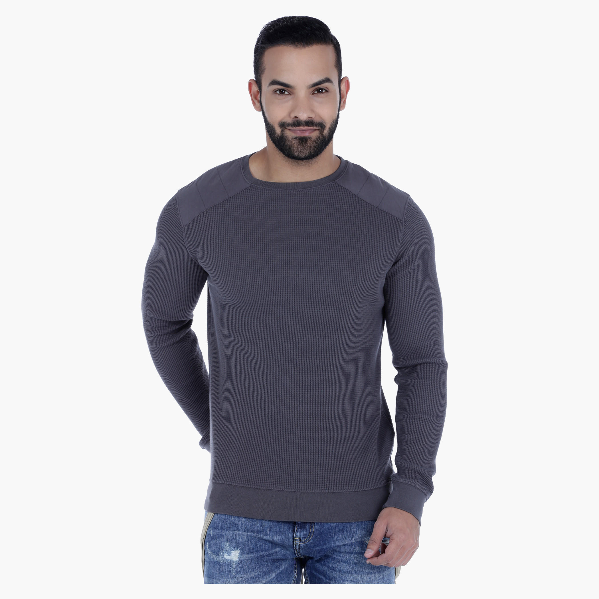 Basic Round Neck Cotton T-Shirt with Shoulder Patch and Long Sleeves-men-winterwear-hoodiesandsweatshirts-image-5