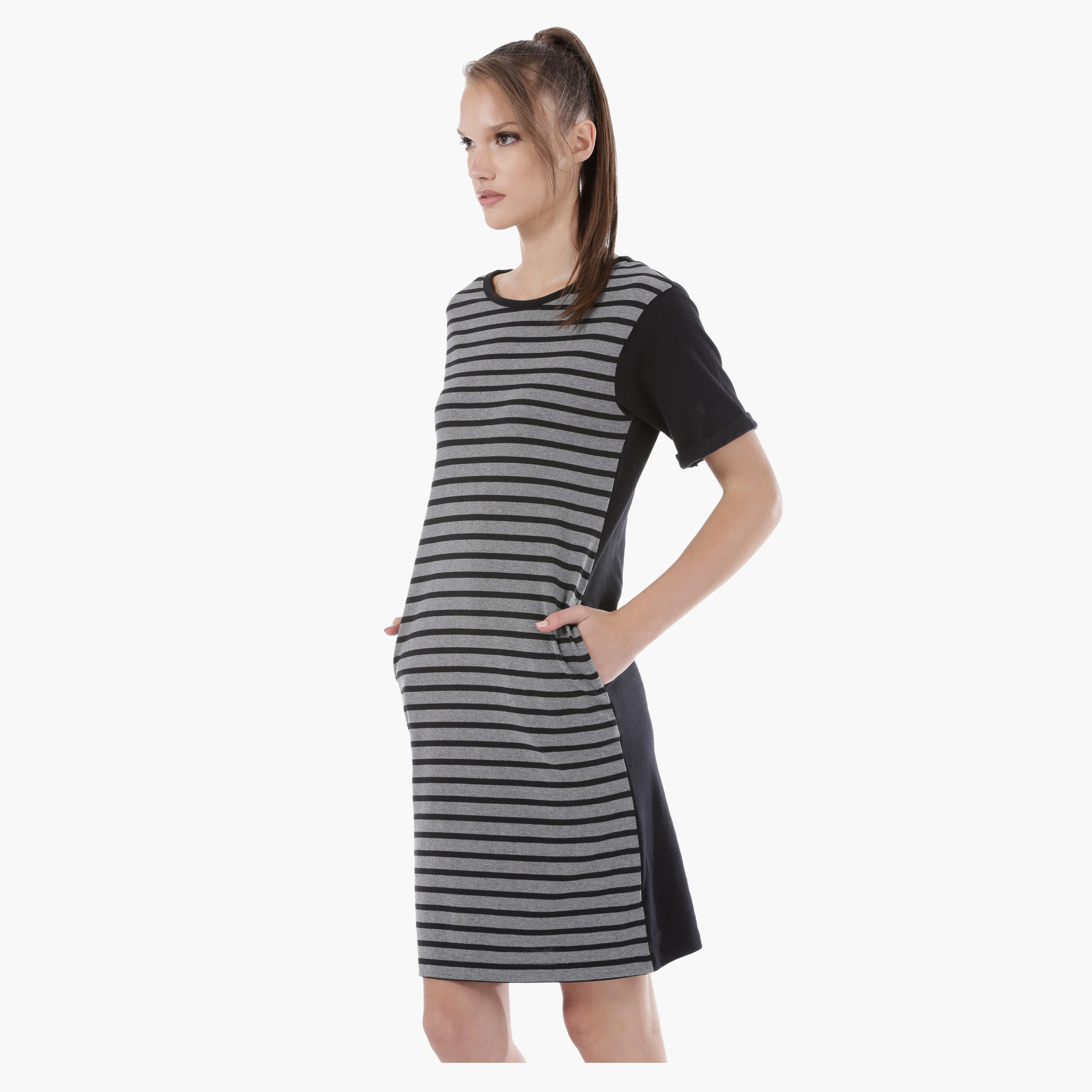 Striped Knitted Dress with Short Sleeves-women-clothing-dresses-image-3