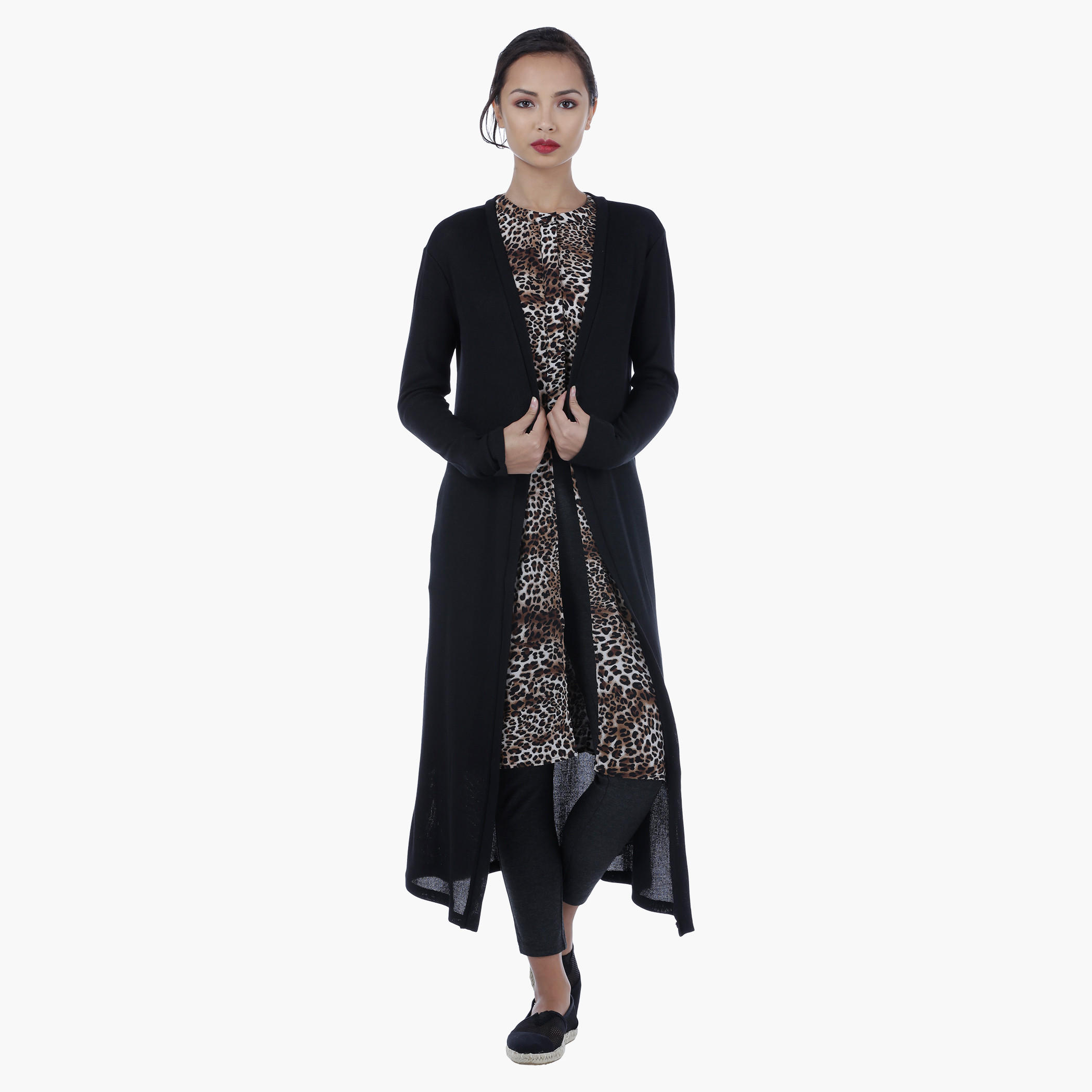 Knitted Longline Shrug with Long Sleeves-women-winterwear-cardigansandjumpers-cardigans-image-1