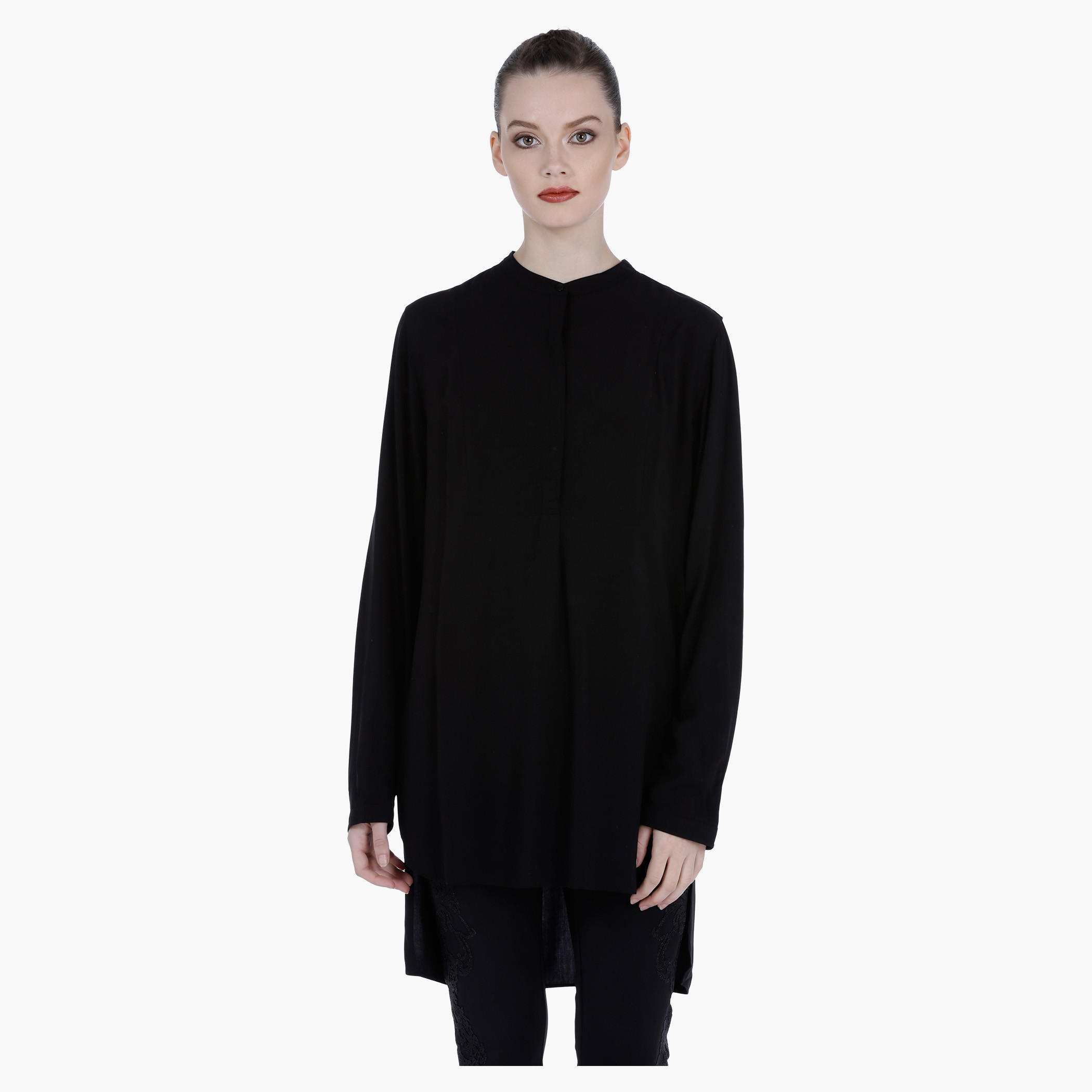 Long Sleeves Woven Top with High Low Hem-women-clothing-shirtsandblouses-blouses-image-1