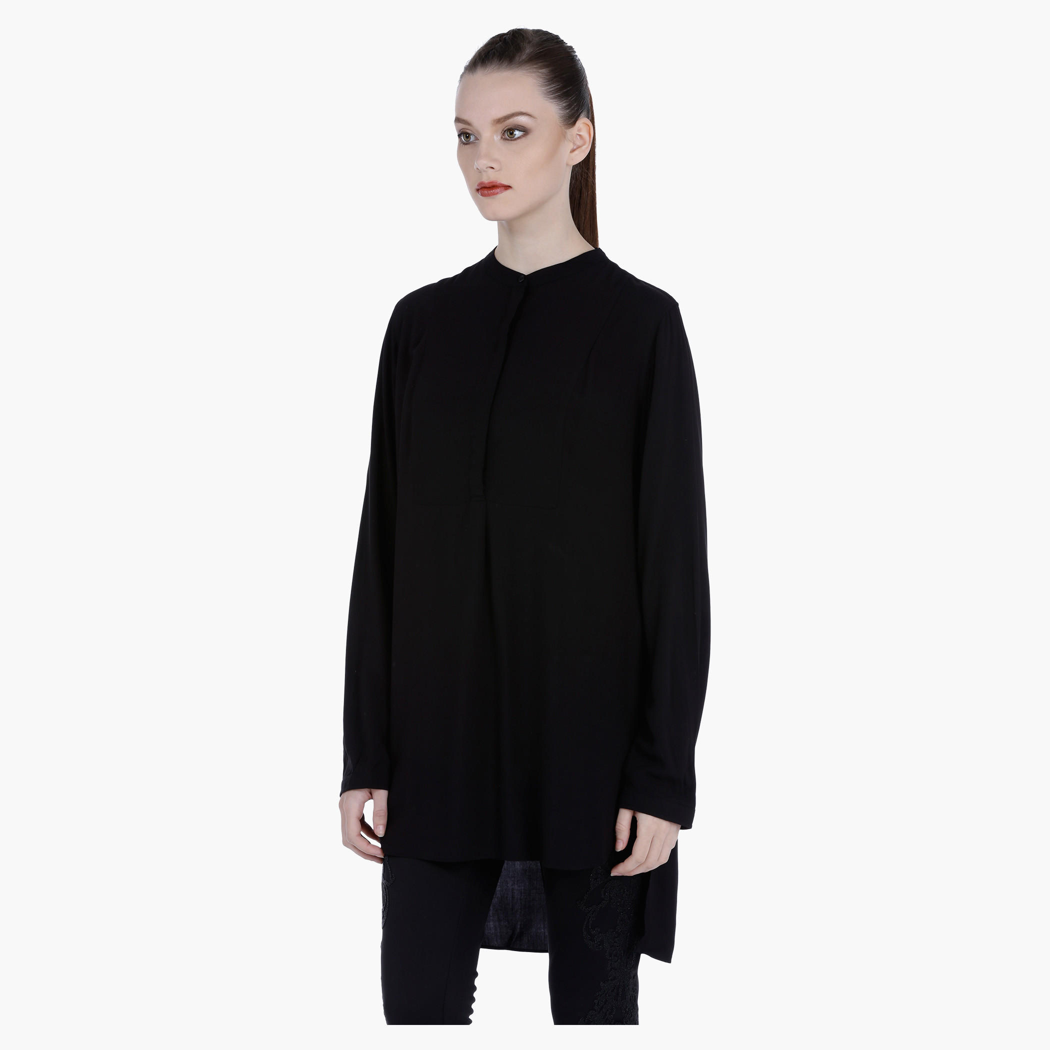 Long Sleeves Woven Top with High Low Hem-women-clothing-shirtsandblouses-blouses-image-3