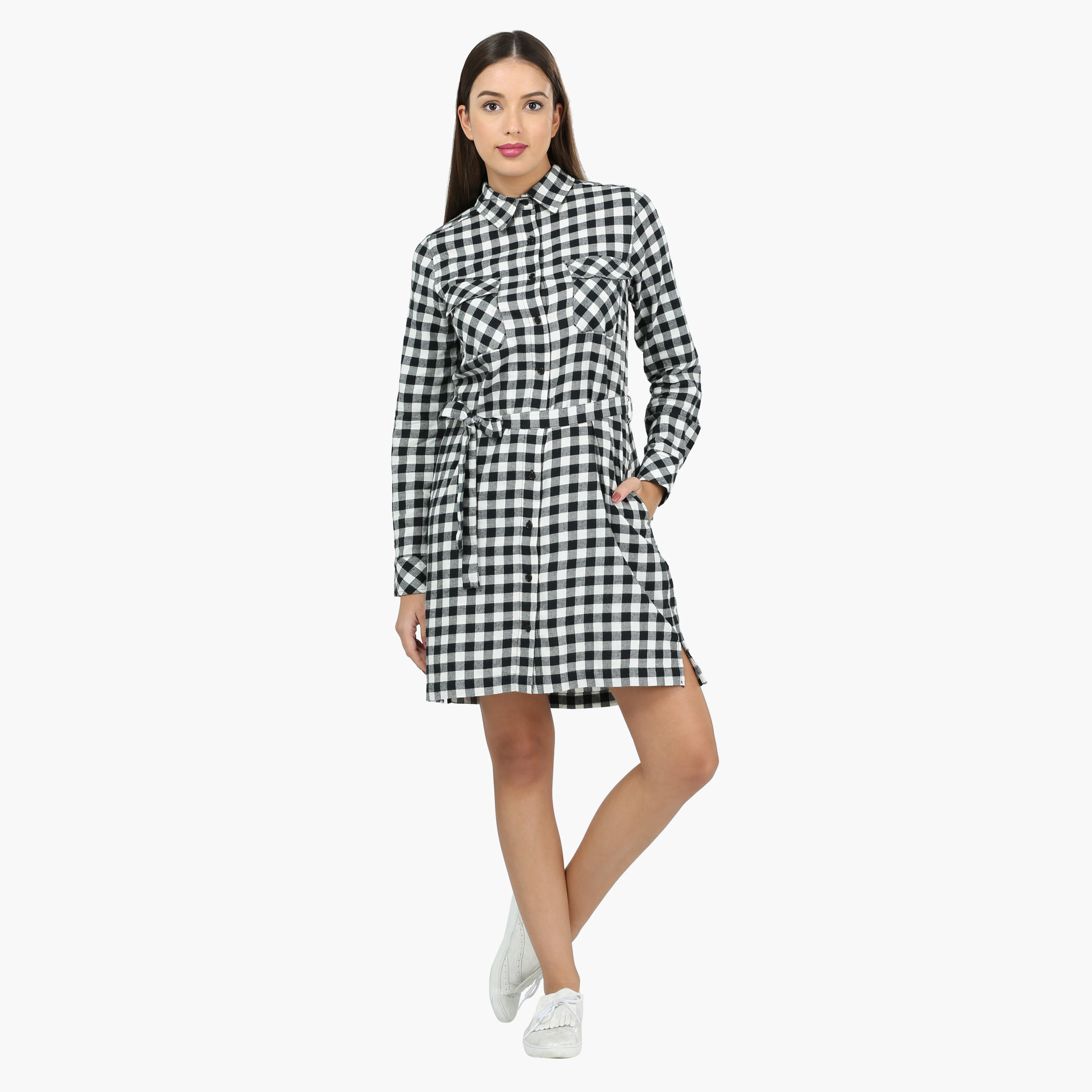 Chequered Long Sleeves Woven Top with Front Pockets-women-clothing-shirtsandblouses-blouses-image-5