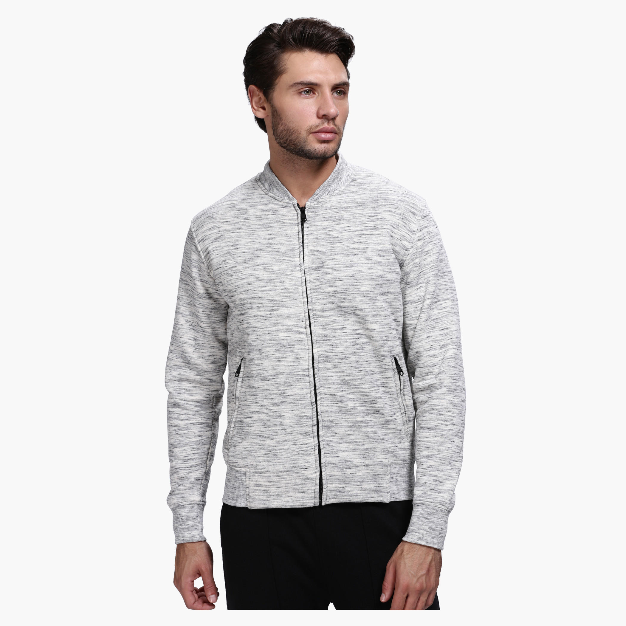 Knitted Jacket with Zip Detail and Long Sleeves-men-winterwear-hoodiesandsweatshirts-image-1