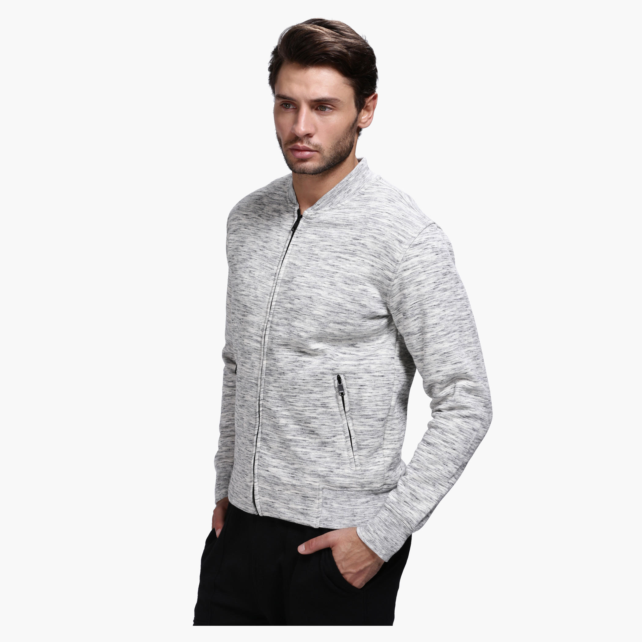 Knitted Jacket with Zip Detail and Long Sleeves-men-winterwear-hoodiesandsweatshirts-image-3