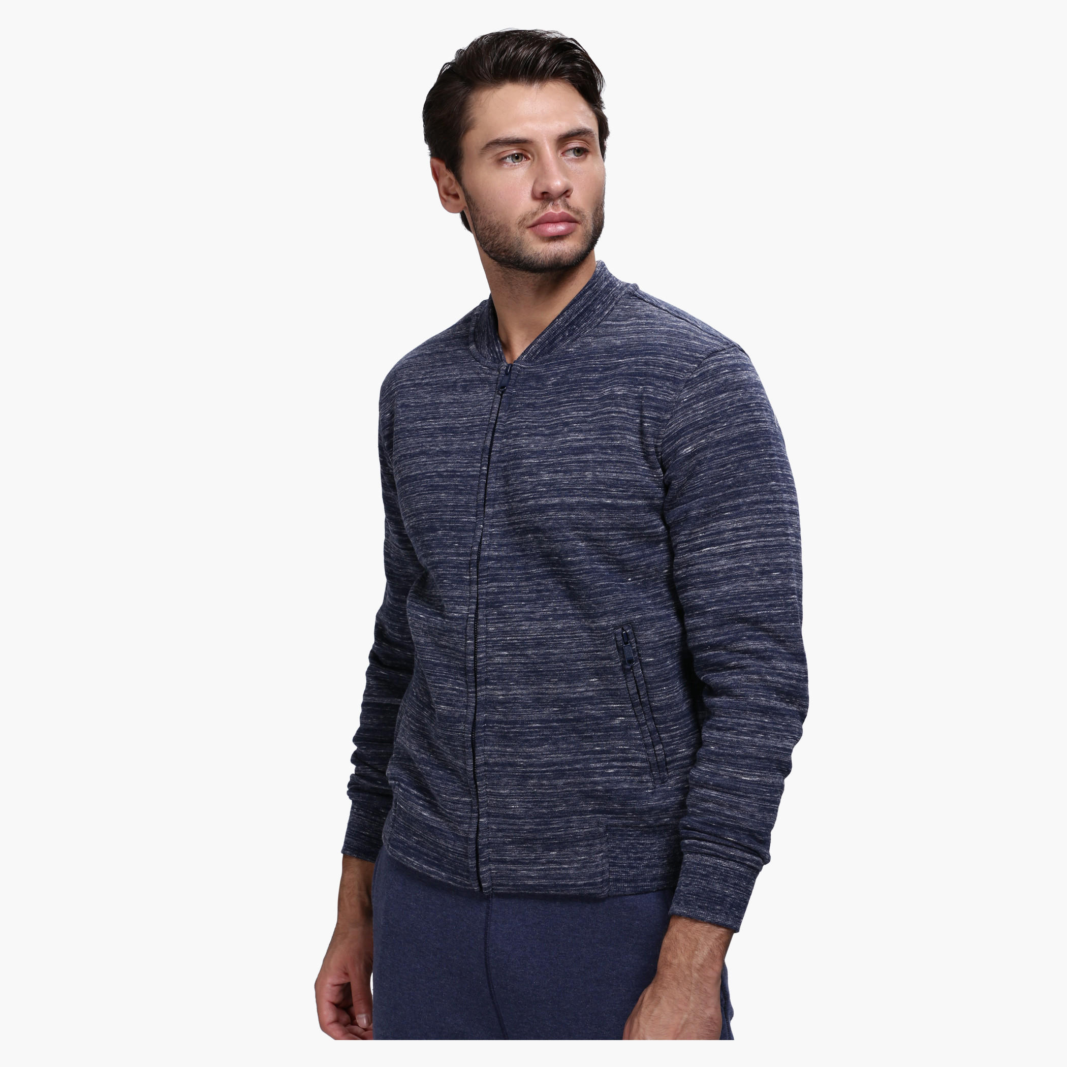 Knitted Jacket with Zip Detail and Long Sleeves-men-winterwear-hoodiesandsweatshirts-image-6