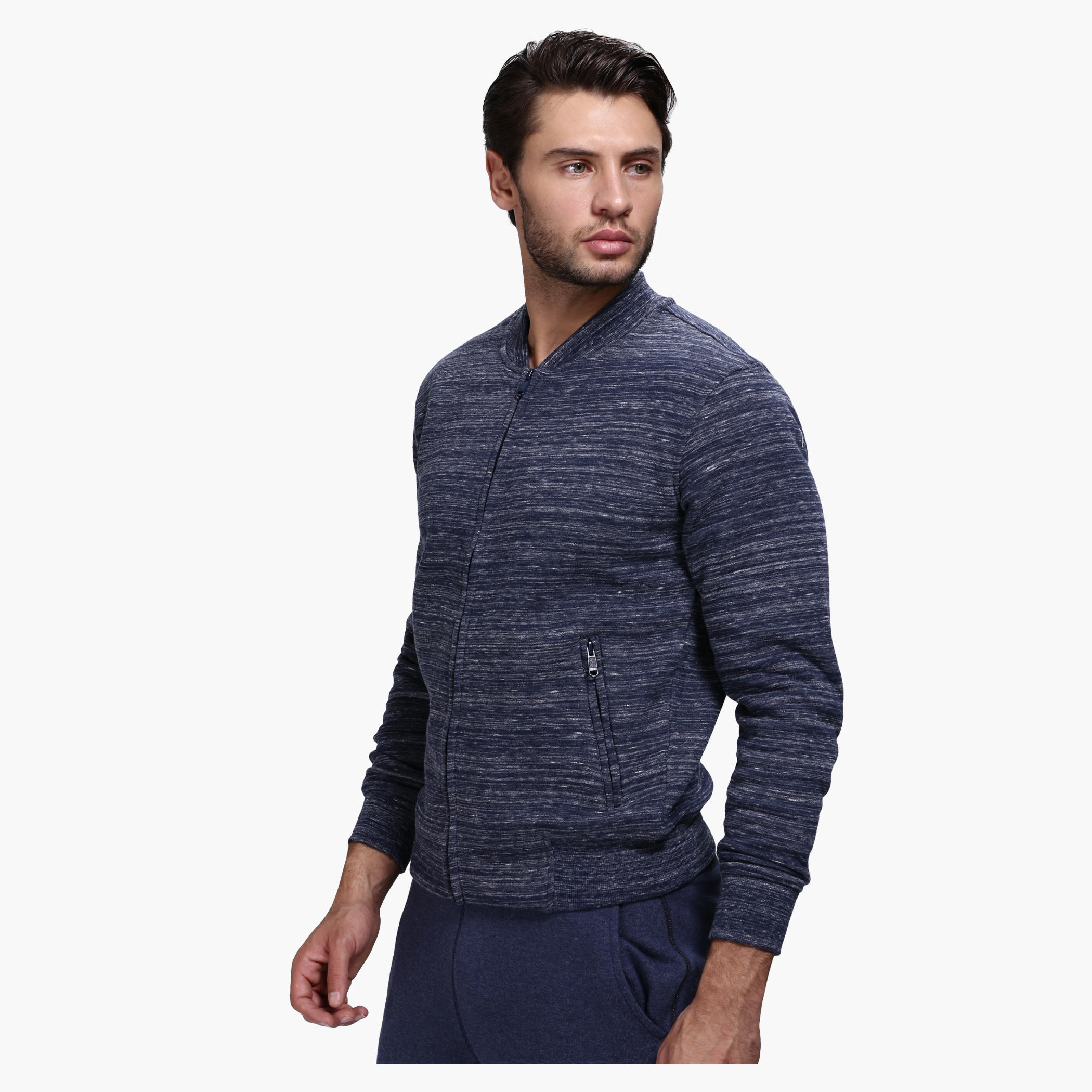 Knitted Jacket with Zip Detail and Long Sleeves-men-winterwear-hoodiesandsweatshirts-image-8