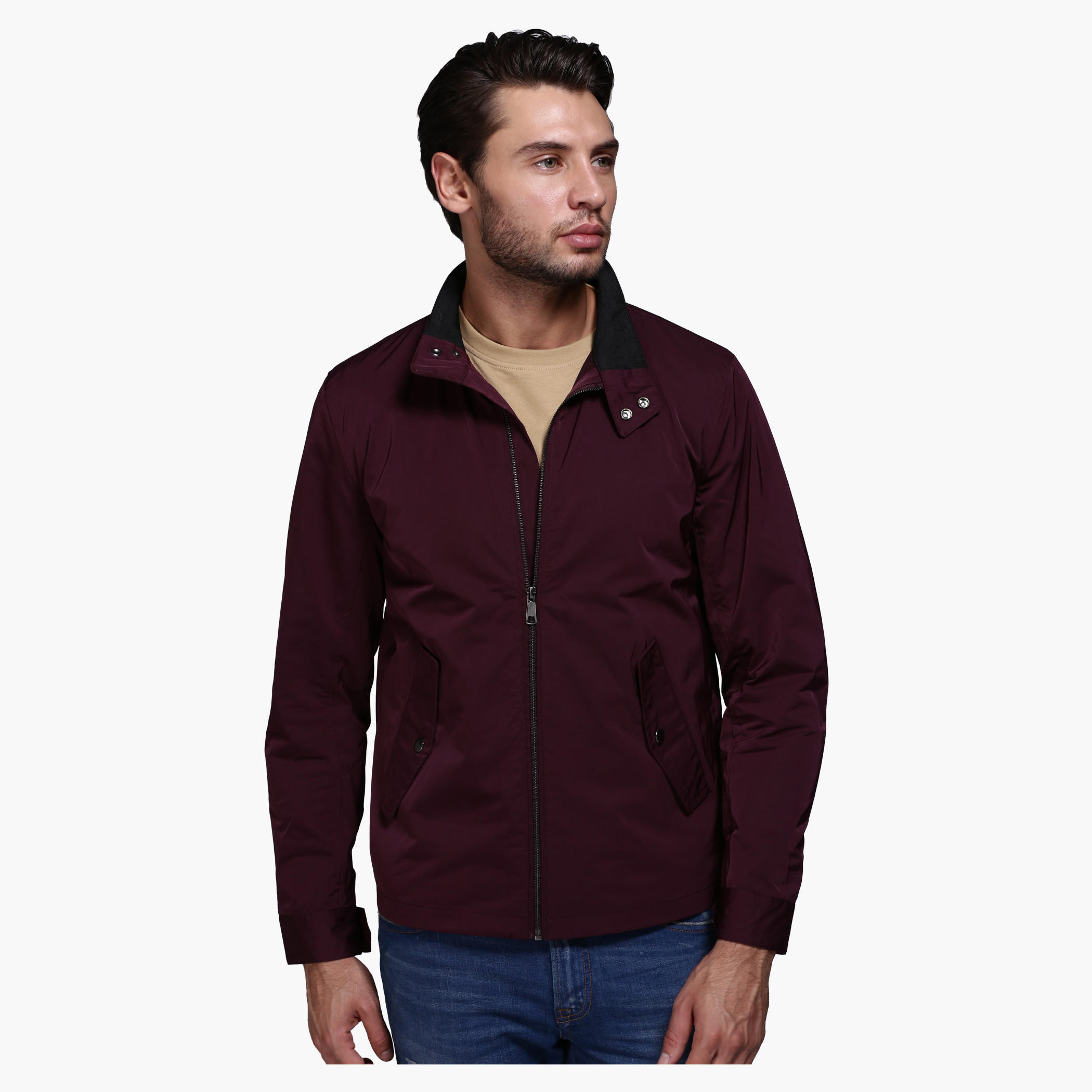 Woven Jacket with Zip Detail and Long Sleeves-men-clothing-jacketsandblazers-jackets-image-1