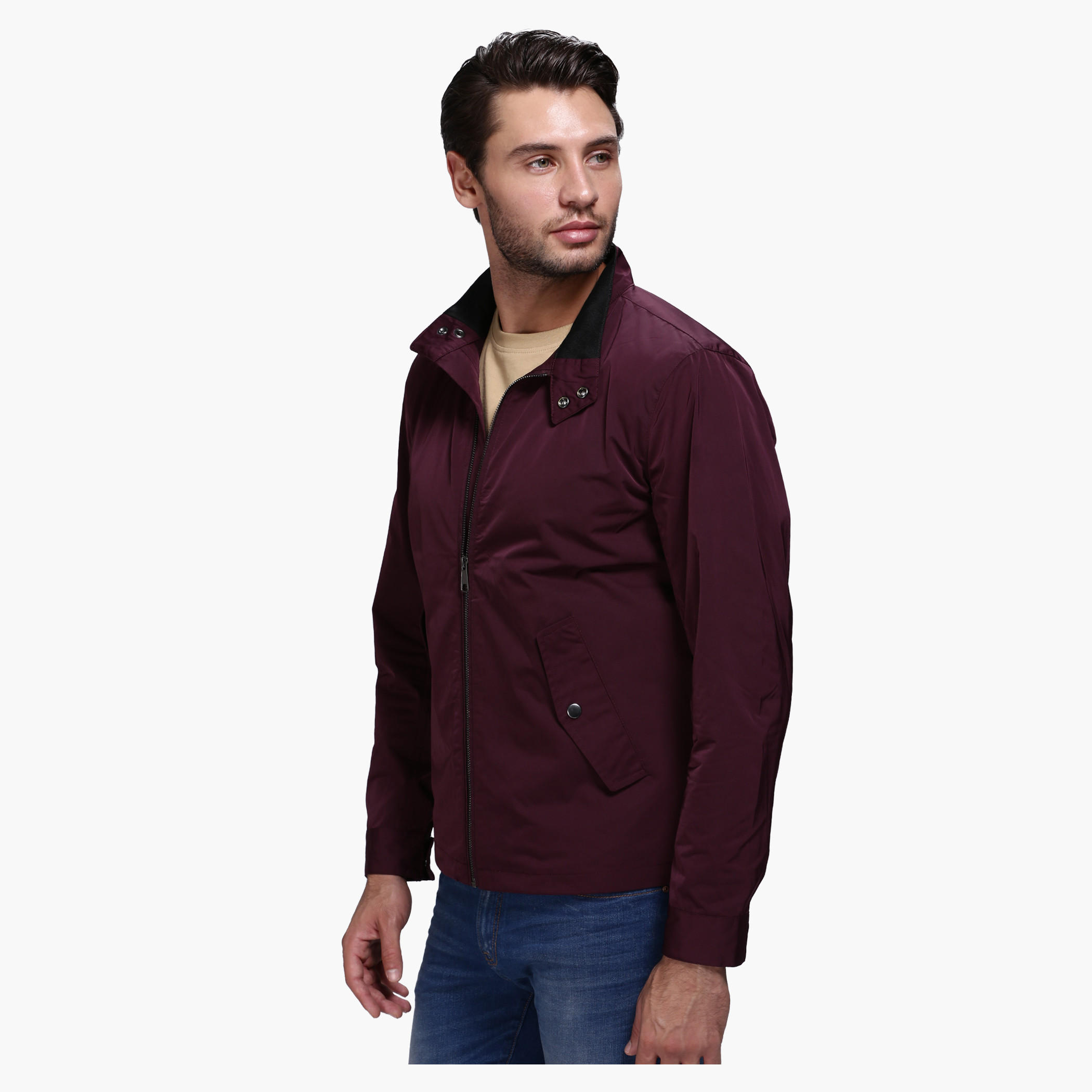 Woven Jacket with Zip Detail and Long Sleeves-men-clothing-jacketsandblazers-jackets-image-3