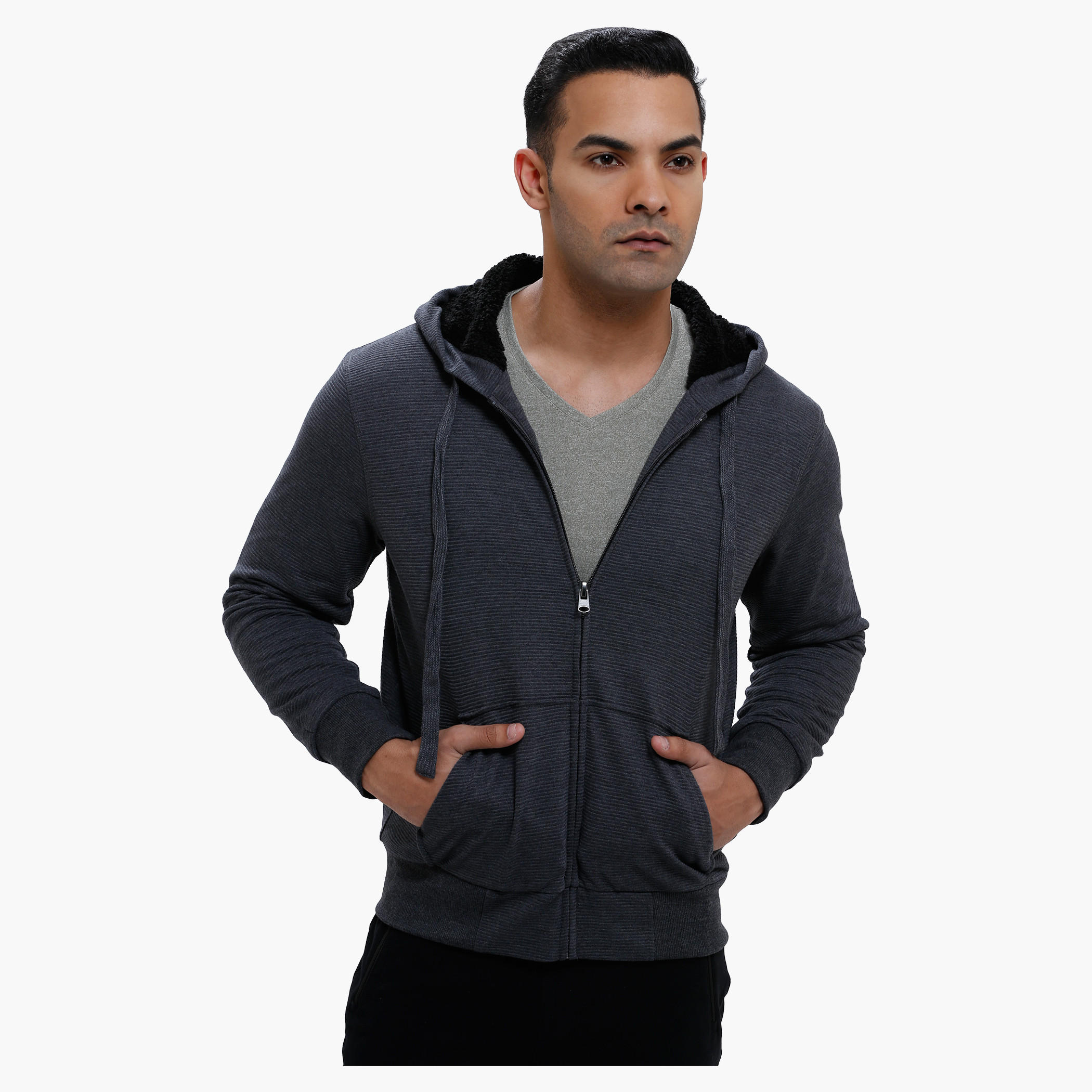 Hooded Long Sleeves Sweatshirt with Zip Closure-men-winterwear-hoodiesandsweatshirts-image-1