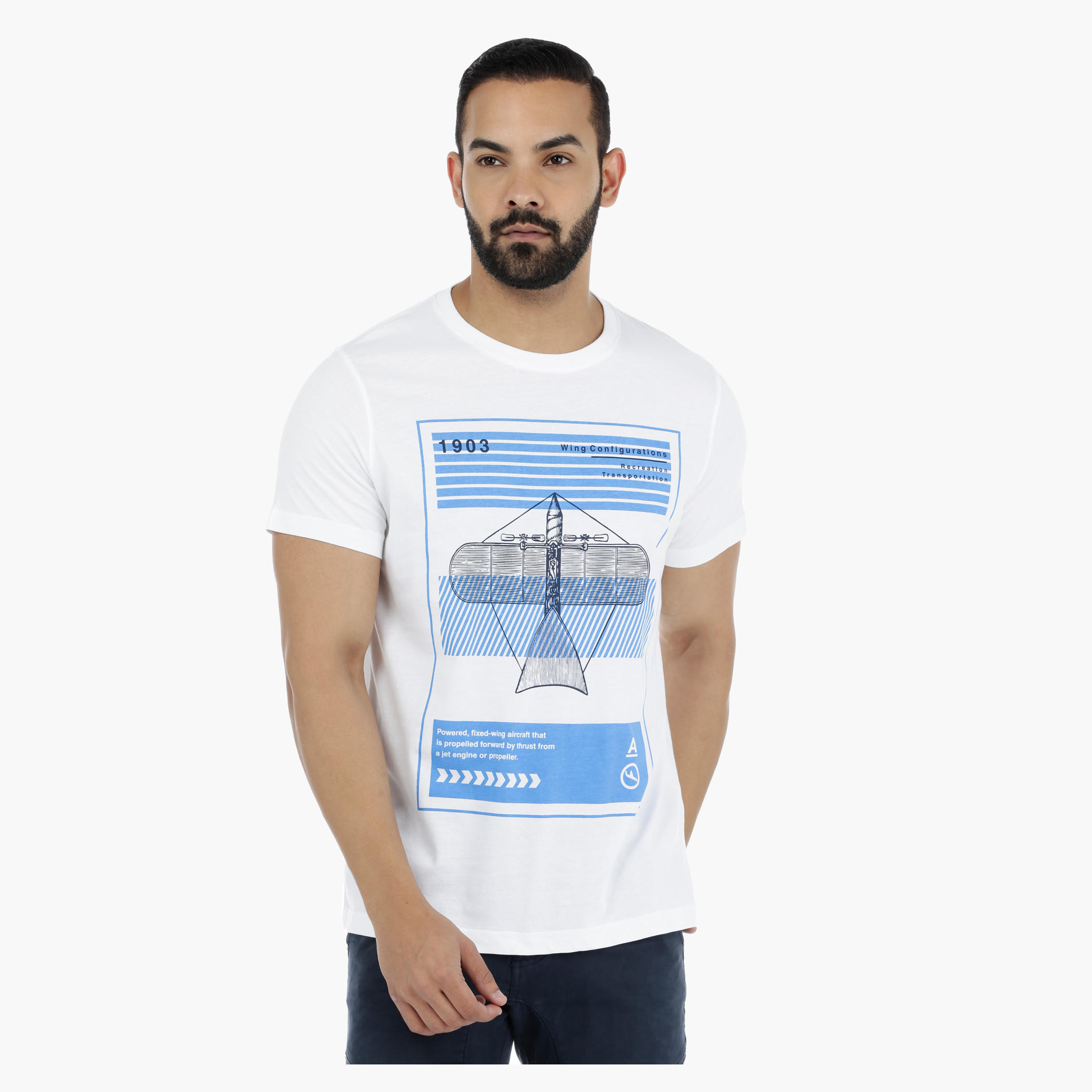 Printed Crew Neck T-Shirt with Short Sleeves-men-clothing-tshirtsandpolos-tshirts-image-1