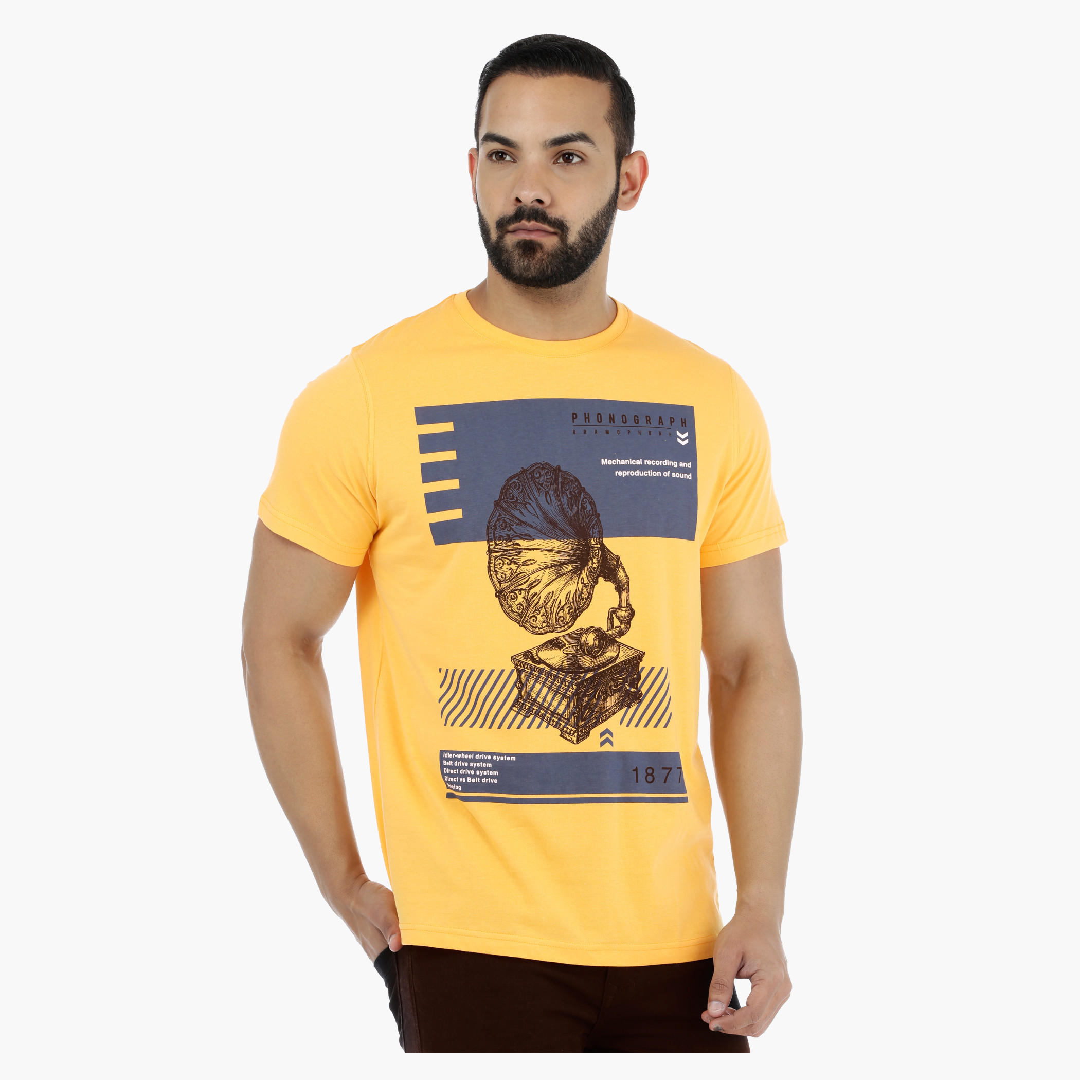 Printed Crew Neck T-Shirt with Short Sleeves-men-clothing-tshirtsandpolos-tshirts-image-1
