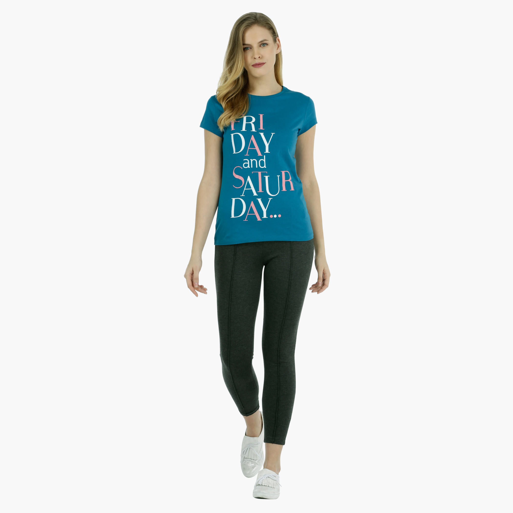 Basic Printed Short-sleeved T-shirt with Bio-wash-women-clothing-tshirts-image-1