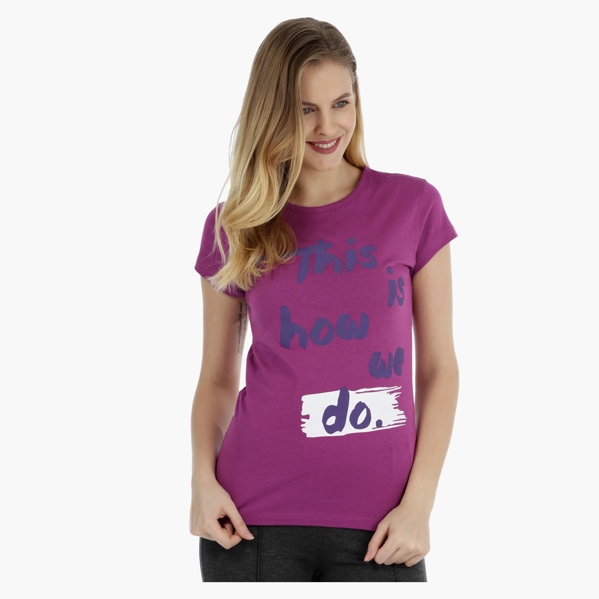 Basic Printed Short-sleeved T-shirt with Bio-wash-women-clothing-tshirts-image-5
