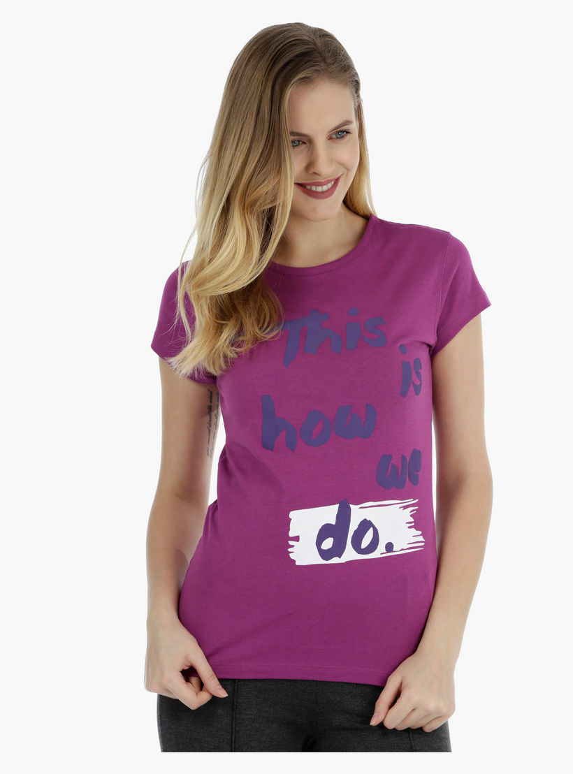 Basic Printed Short-sleeved T-shirt with Bio-wash-women-clothing-tshirts-image-5