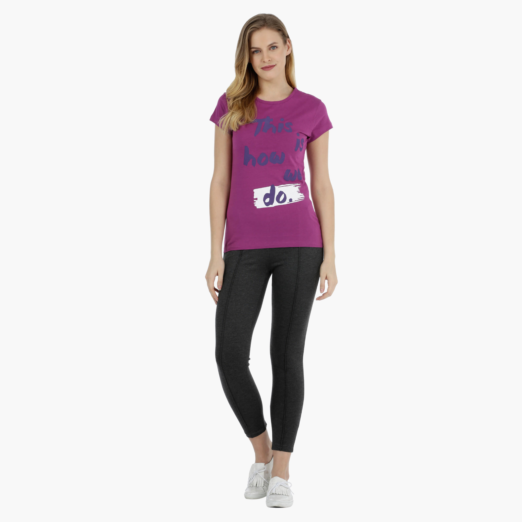 Basic Printed Short-sleeved T-shirt with Bio-wash-women-clothing-tshirts-image-1