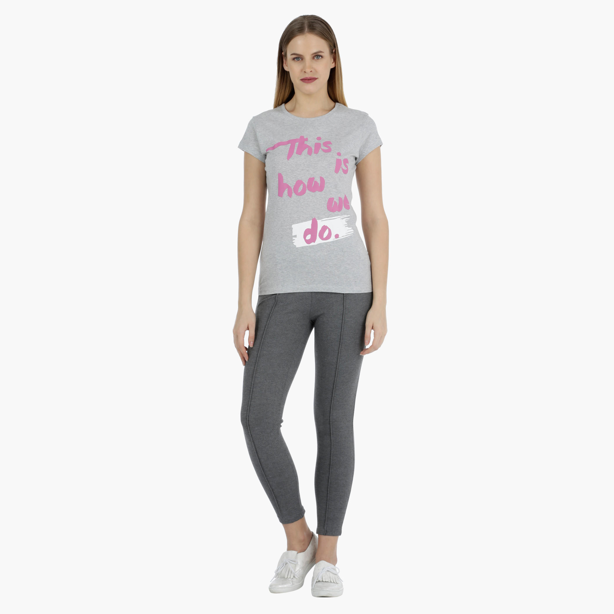 Basic Printed Short-sleeved T-shirt with Bio-wash-women-clothing-tshirts-image-1